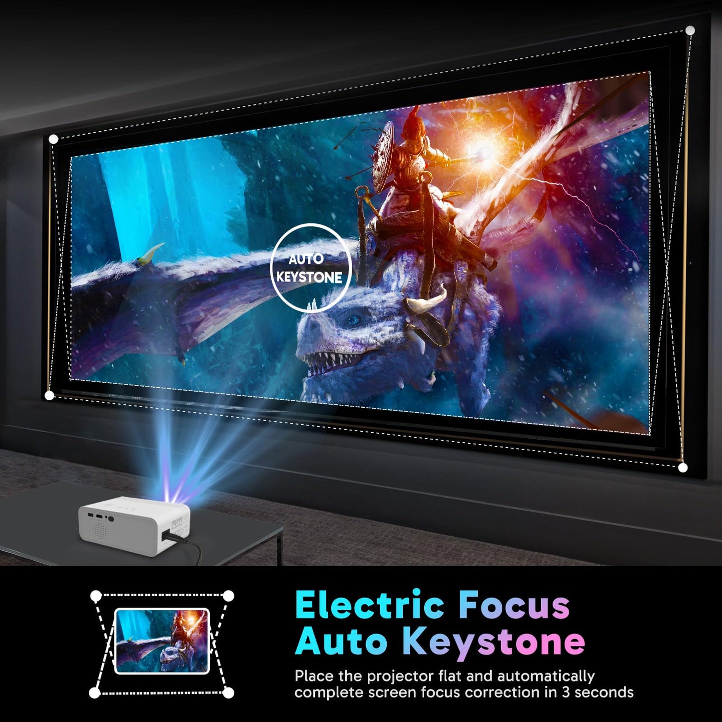 Electric Focus Mini Projector with 5G WiFi and Bluetooth, Support FHD 1080P Smart Video Projector, 12000L Portable Movie Projector with Auto Keystone