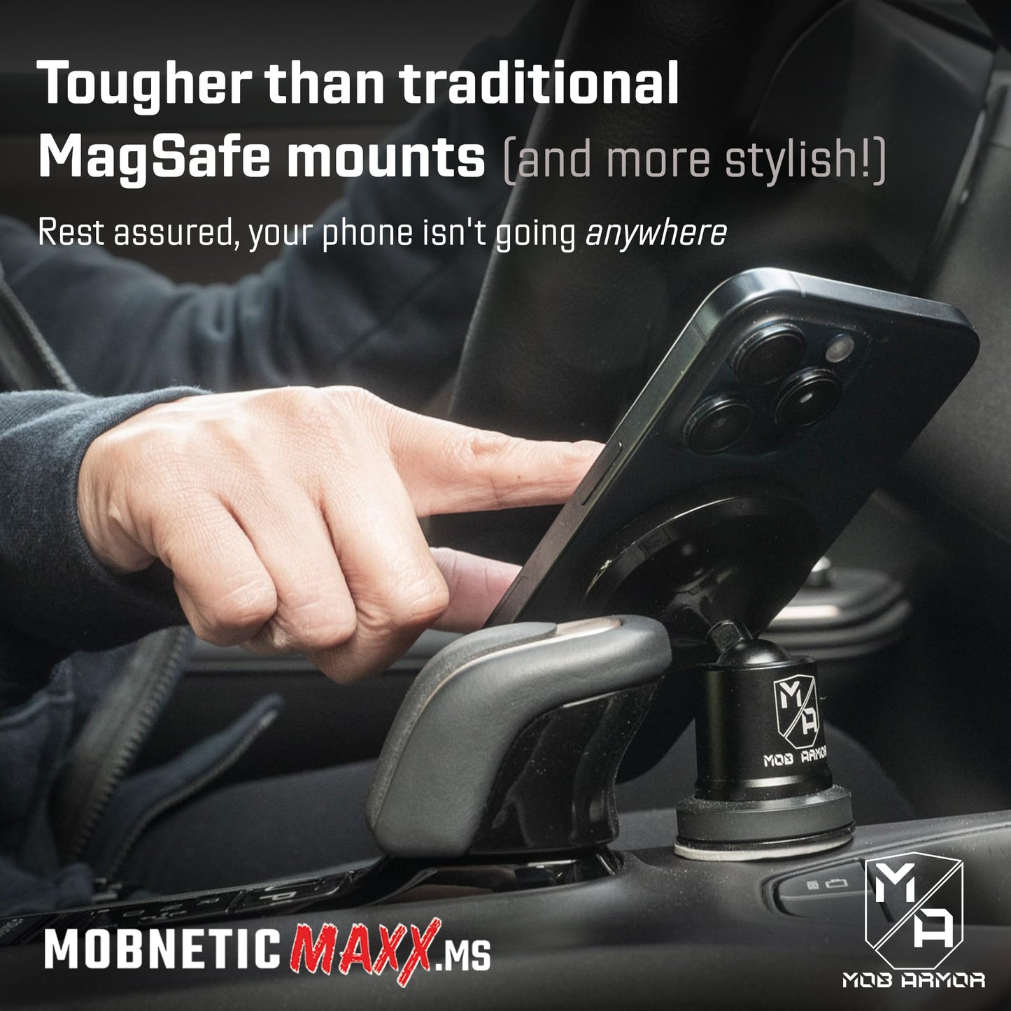 Mob Armor MobNetic Maxx MS - MagSafe Compatible Car Phone Mount w/ 90º Tilt, 360º Rotation & Durable Aluminum Build, Magnetic Holder for iPhone
