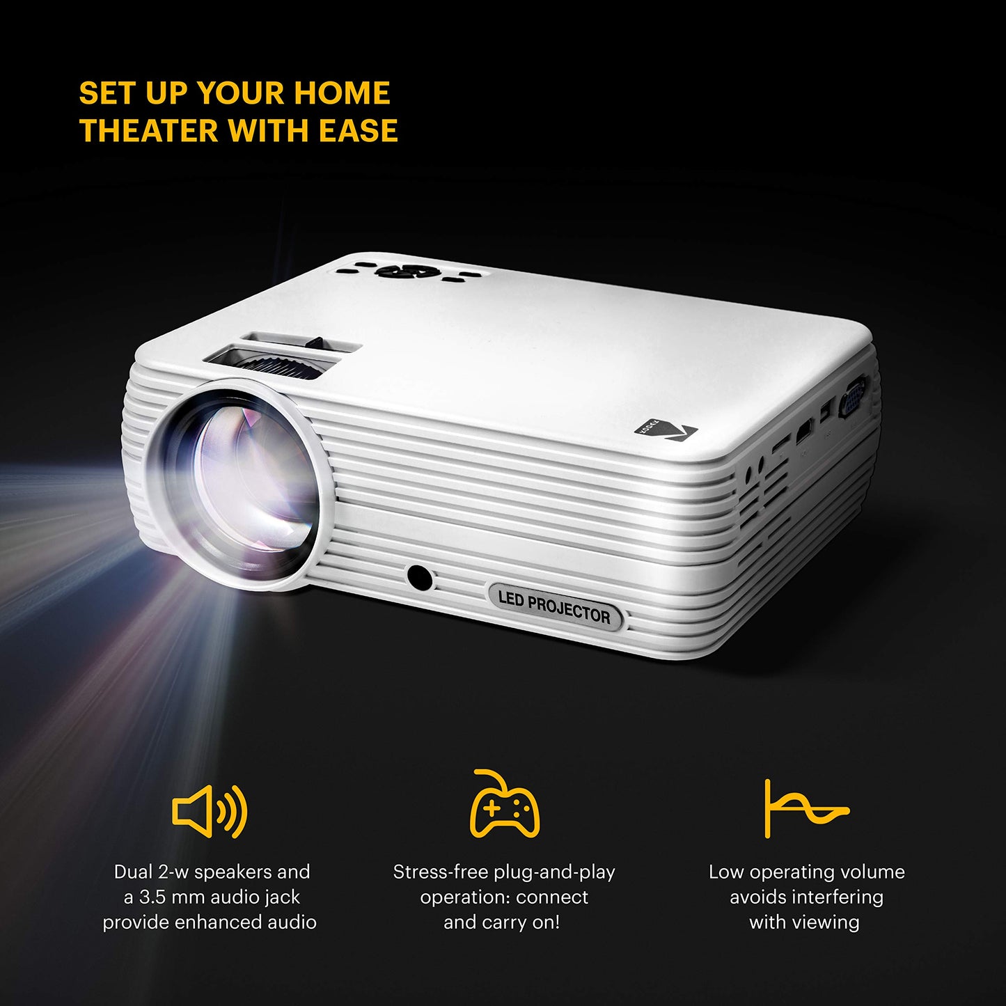 KODAK FLIK X7 Home Projector (Max 1080p HD) with Tripod, & Case Included | Compact, Projects Up to 150” with 720p Native Resolution & 30,000 Hour
