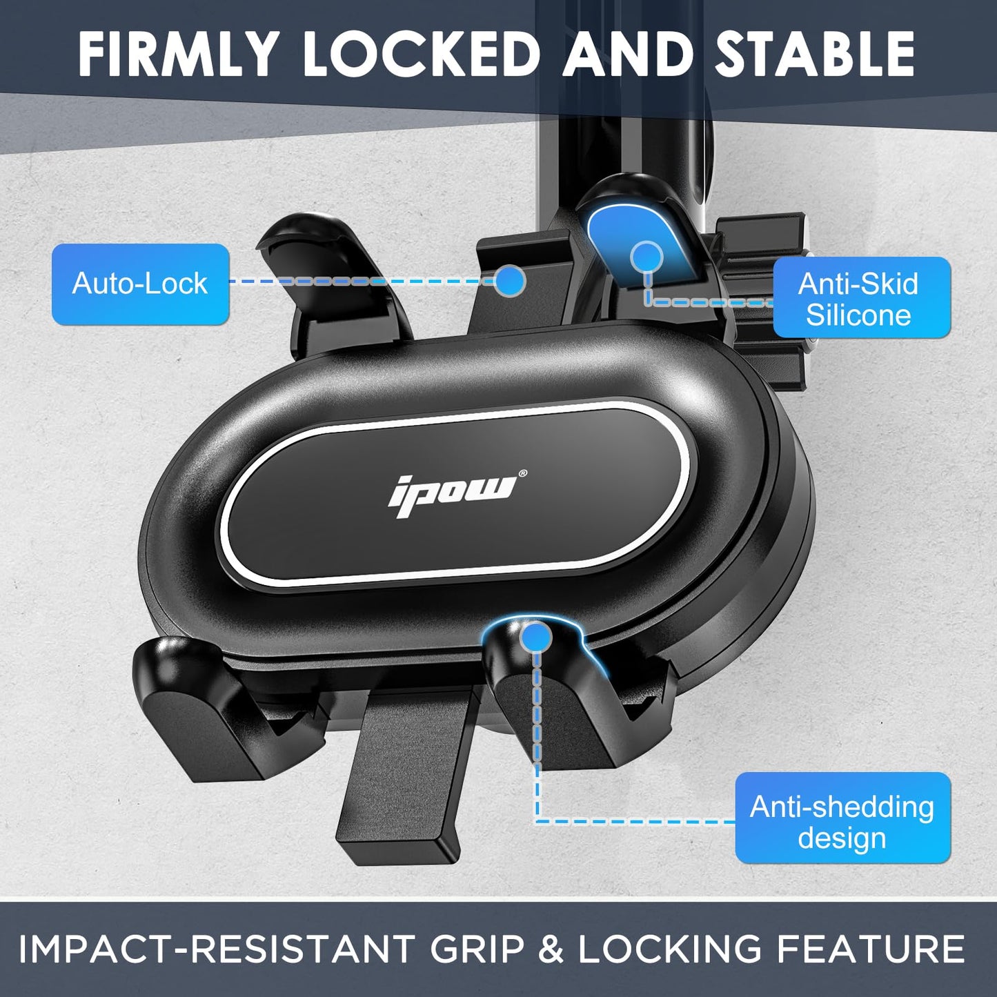 IPOW Large Rearview Mirror Phone Holder for Car 360°Rotatable and Retractable, 2024 Upgraded Four Corners Fixed Anti-Shake Multifunctional Design