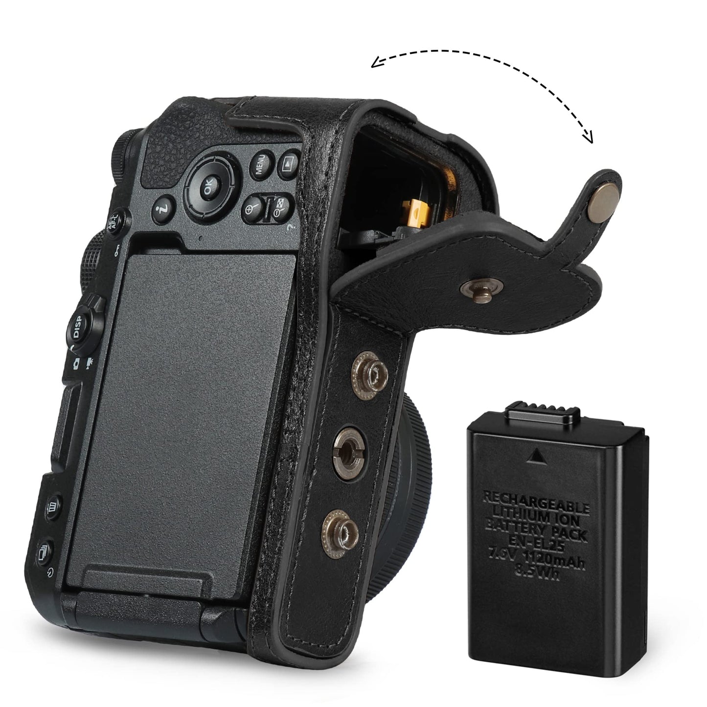 MegaGear Ever Ready Genuine Leather Camera Case Compatible with Nikon Z30 (16-50mm)(Black)