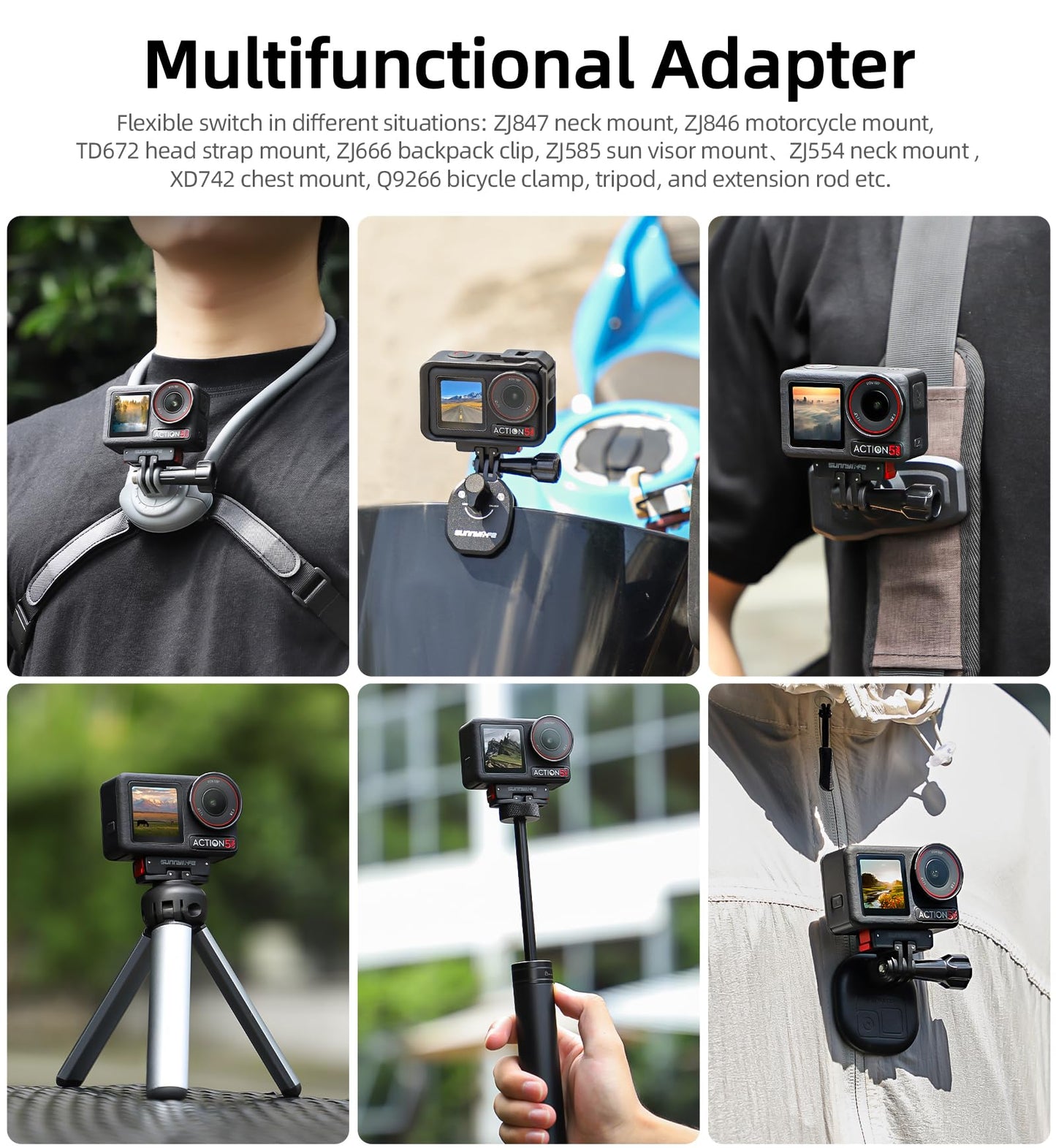 AILENICE Osmo Action 5 Pro Multifunctional Foldable Magnetic Mount Adapter for DJI Osmo Action 5 Pro/Action 4/3/ OSMO 360 Quick Release