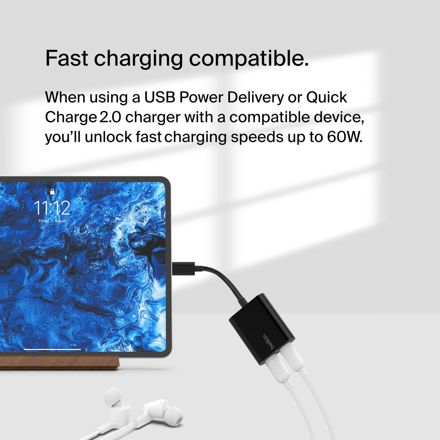 Belkin RockStar USB-C Audio + Charge Adapter, Headphone Adapter w/ USB-C 60W Power Delivery Fast Charging for iPhone, iPad Pro, Galaxy, Note, Google