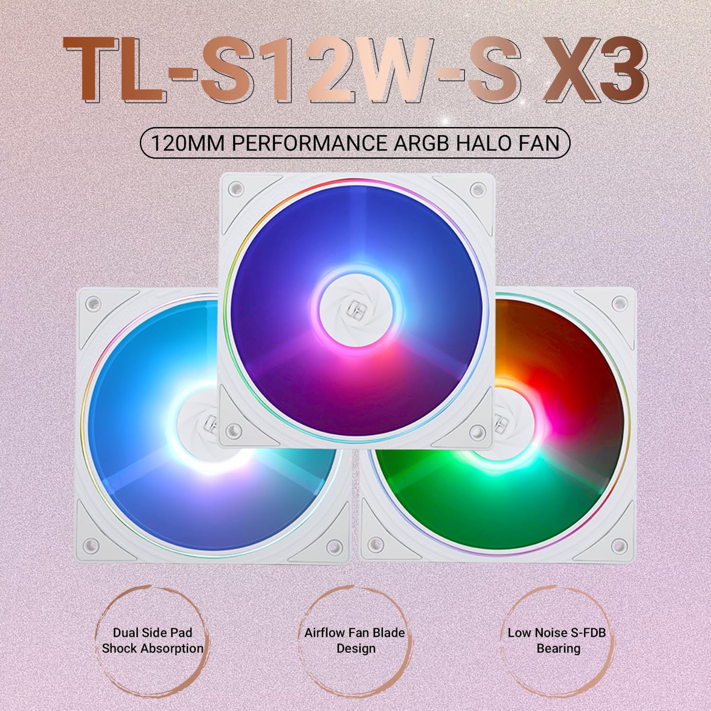 Thermalright TL-S12W-S CPU Fan, 120mm Case Cooler Fan ARGB, PWM Connector Silent Computer Cooler with 5V ARGB LED,up to 1500RPM PC Cooling