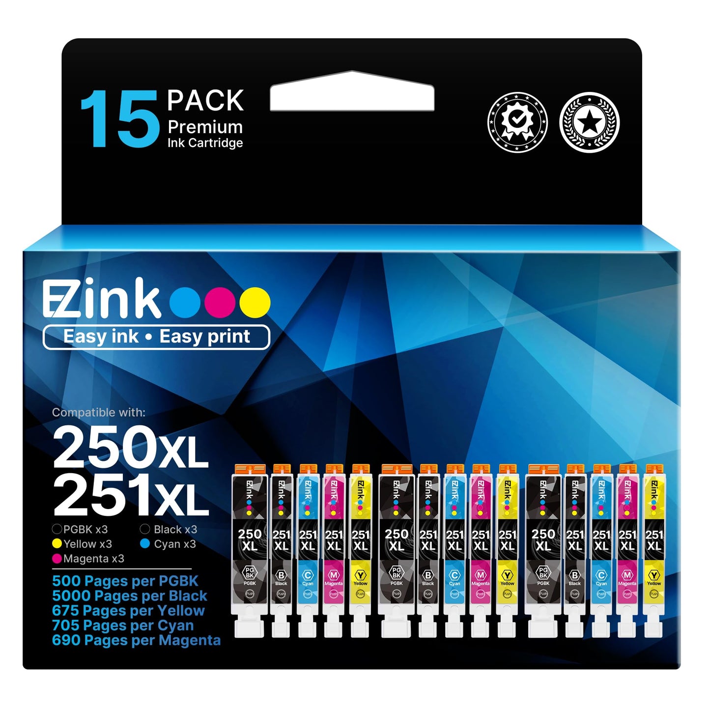 250XL 251XL Ink Cartridge for Canon PGI-250XL CLI-251XL for MX922 (15 Pack)