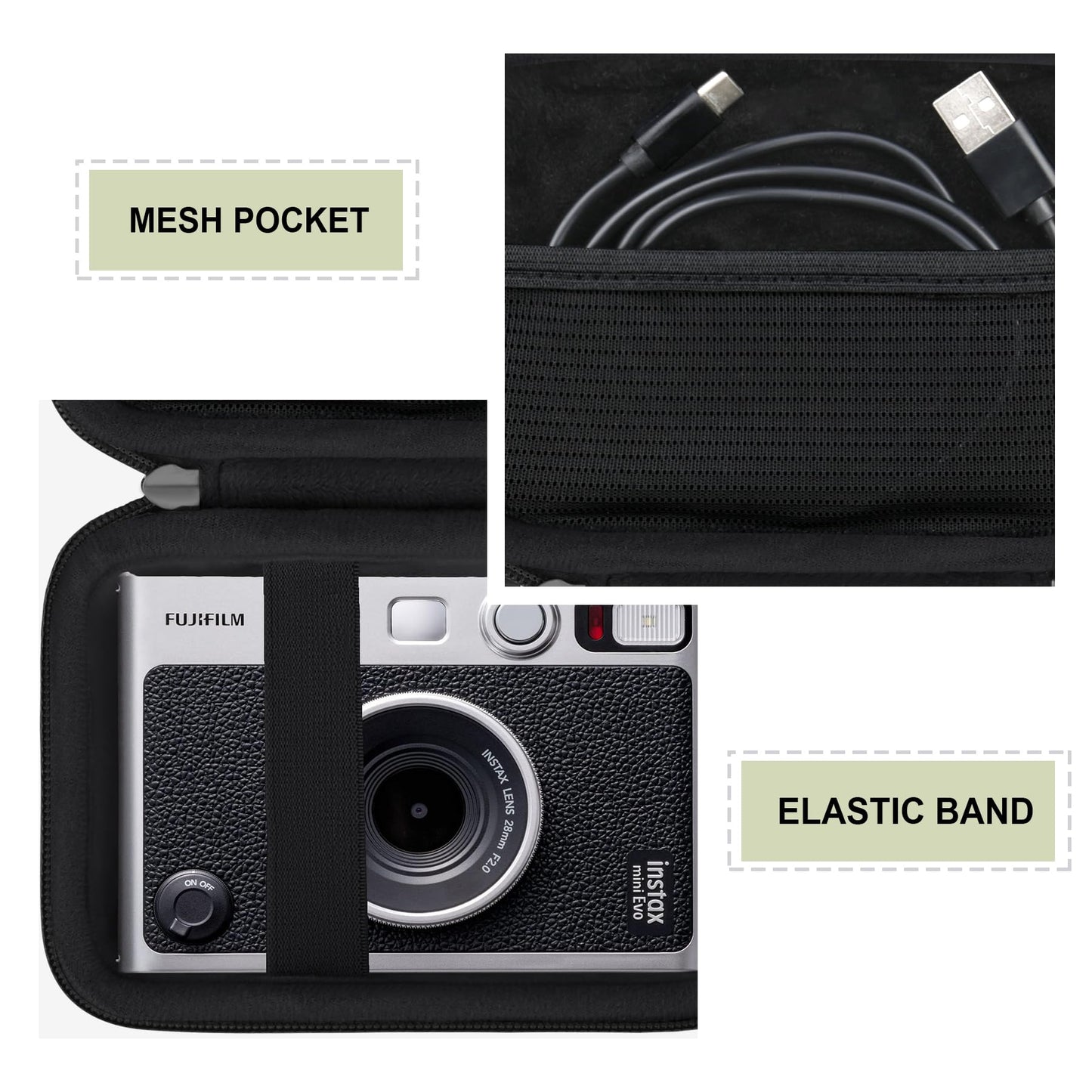 Supmay Hard Carrying Case for Fujifilm Instax Mini EVO Instant Camera, Instax Mini Printer Travel Storage Case with Mesh Pocket Can Store USB Cables