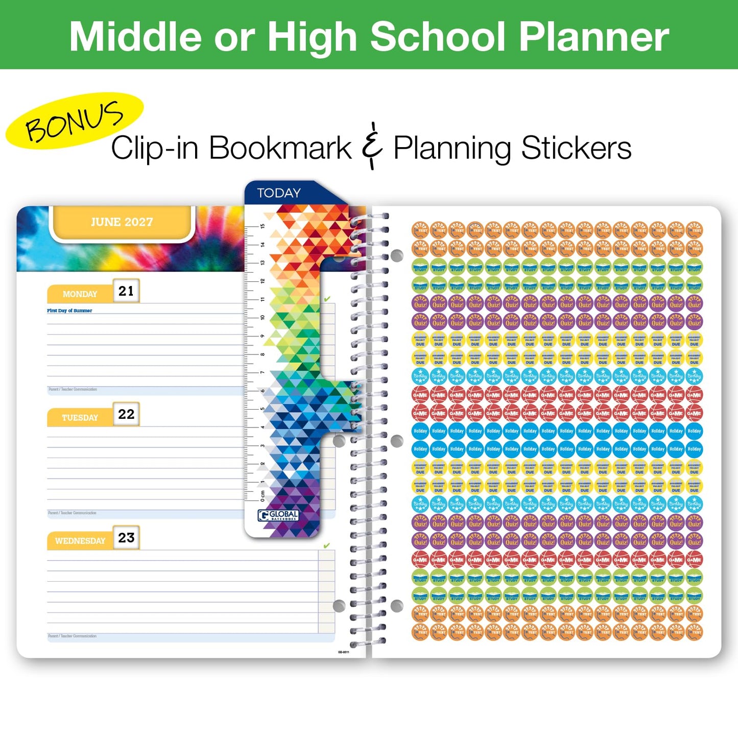 Global Datebooks 2026-2027 Middle & High School Student Planner 8.5" x 11" - Dated Weekly & Monthly Academic Planner with Ruler/Bookmark & Stickers