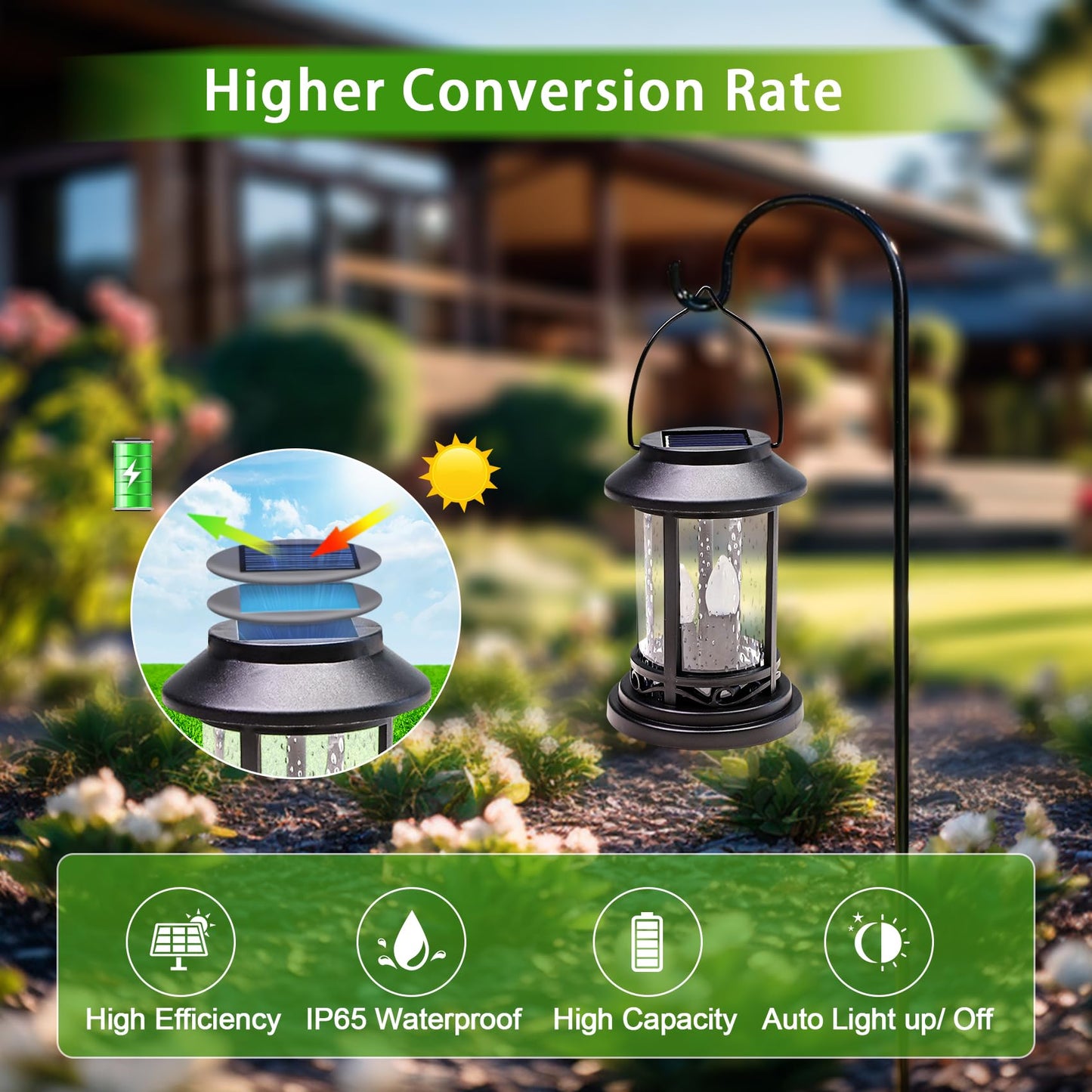 Beautyard 6 Packs Outdoor Solar Candles Lights Flickering Decorative Lantern Stake Lighting for Garden, Backyard, Lawn, Pathway, Patio Accessories