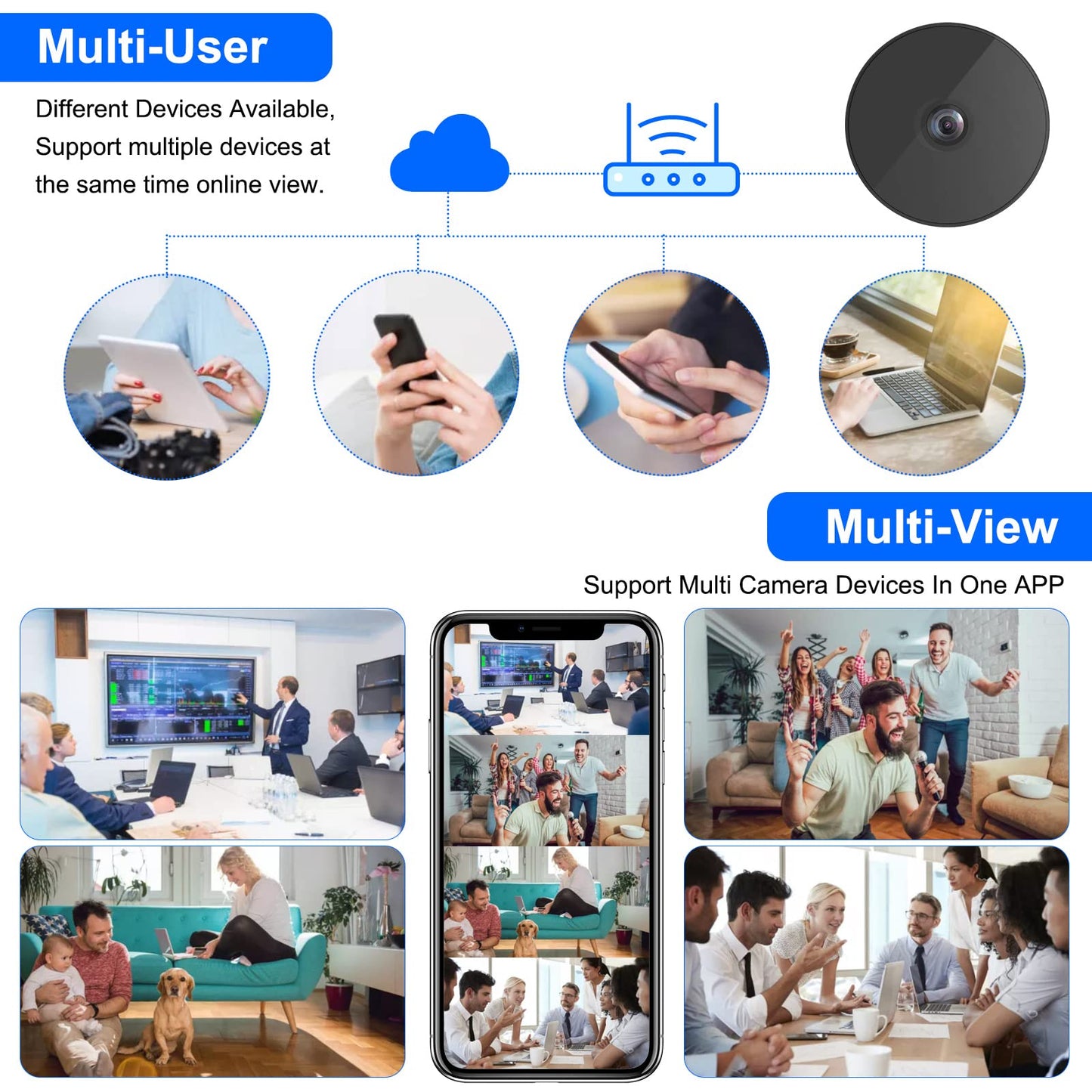 Boveila WiFi Mini Camera 1080P Wireless 150° Wide-Angle Security Camera with 2 Lenses 90°Hinge Motion Detector Night Vision for Home Surveillance