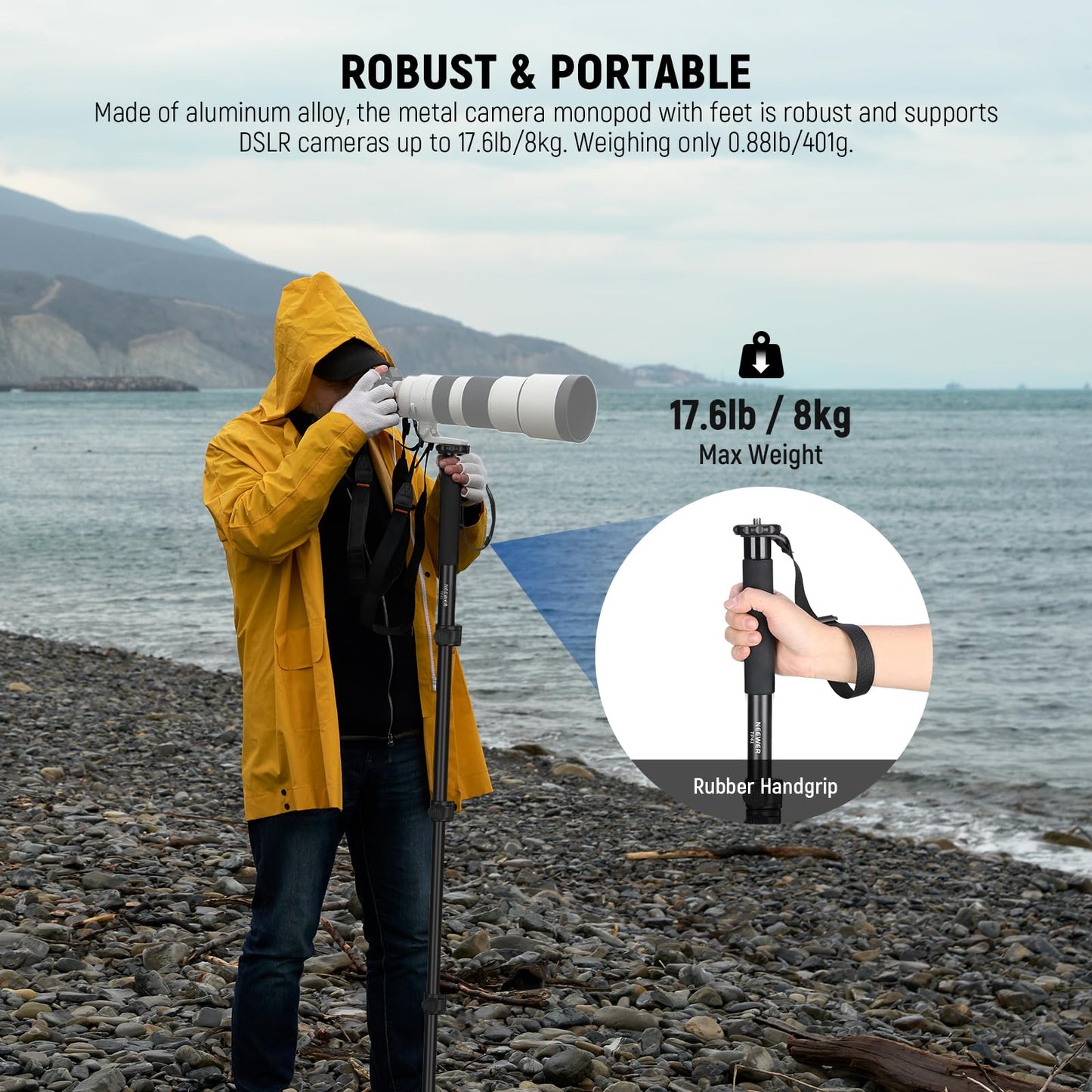 NEEWER 61"/155cm Camera Monopod Stand, Aluminum Alloy Portable Travel Video Monopod Pole with 1/4" 3/8" Screw Adapter for DSLRs Camcorder
