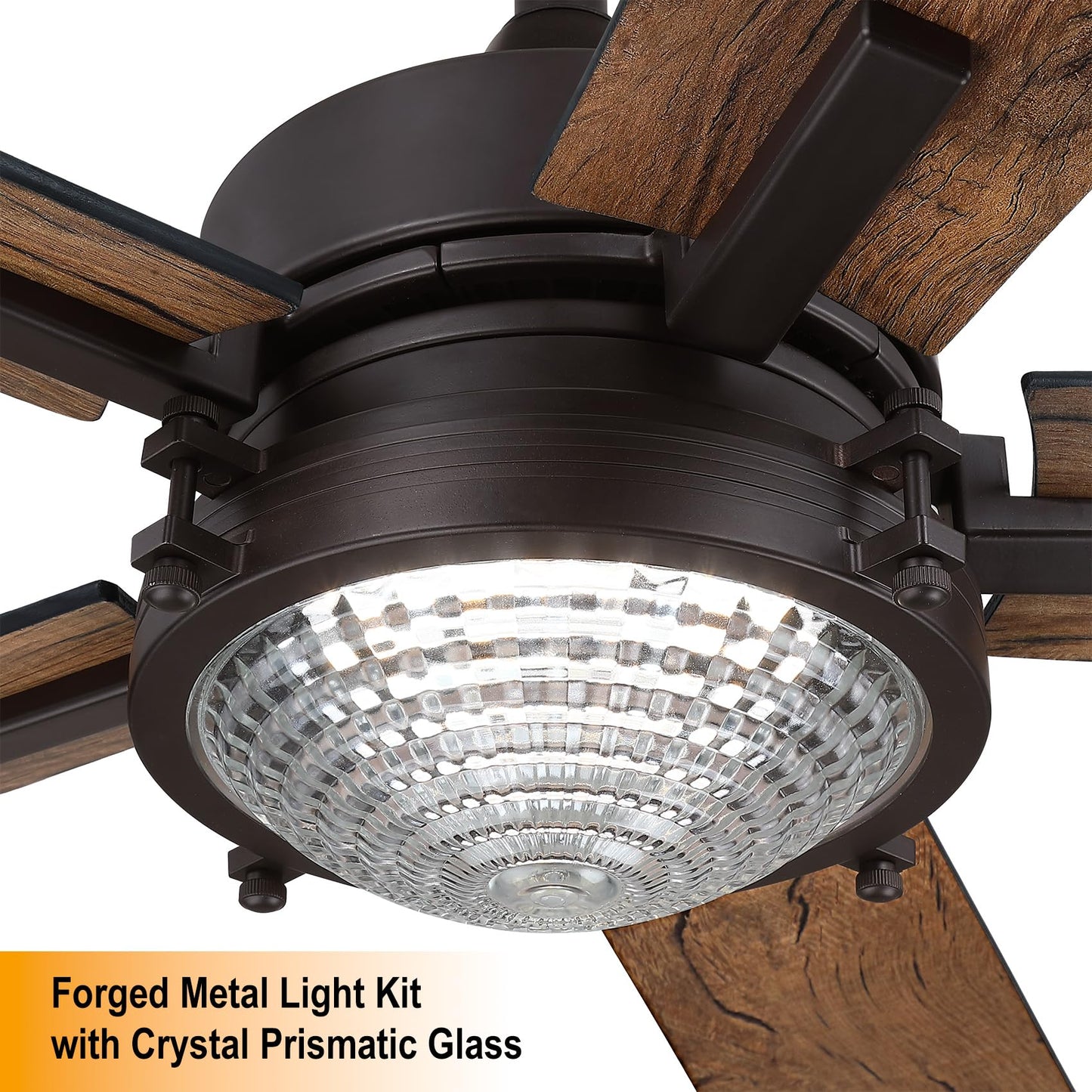 Caisens 52 Inch Farmhouse Ceiling Fan with Light and Remote Control, Forged Metal Light Kit with Crystal Prismatic Glass, 3CCT Dimmable, 6 Speed