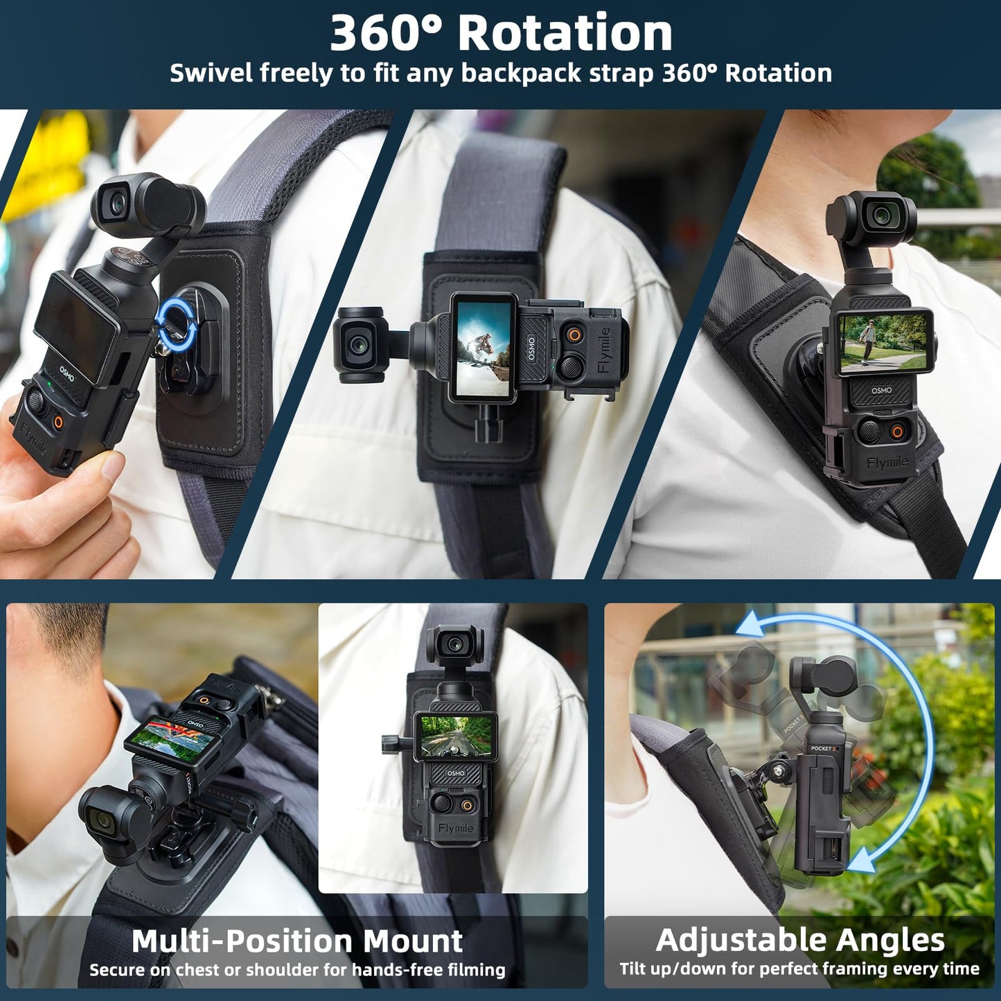 BRDRC Pocket 3 Backpack Mount, Bag Belt Shoulder Strap Mount Chest Holder with Expansion Adapter for DJI Osmo Pocket 3 Creator Combo Accessories