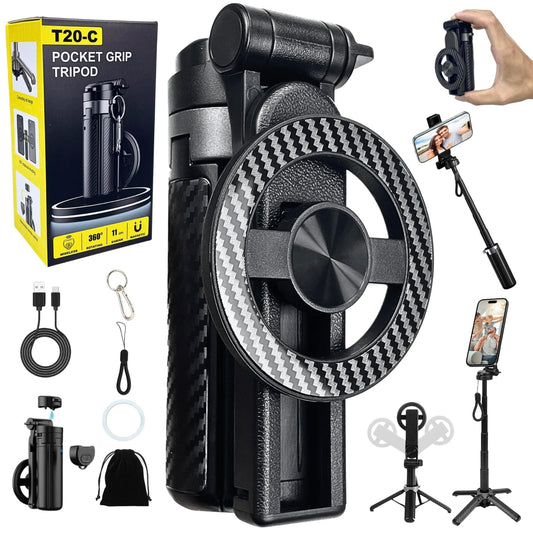 4-in-1 Magnetic Selfie Stick Tripod - 360° Rotation, Bluetooth Remote, Compact Travel Vlog Phone Holder for iPhone