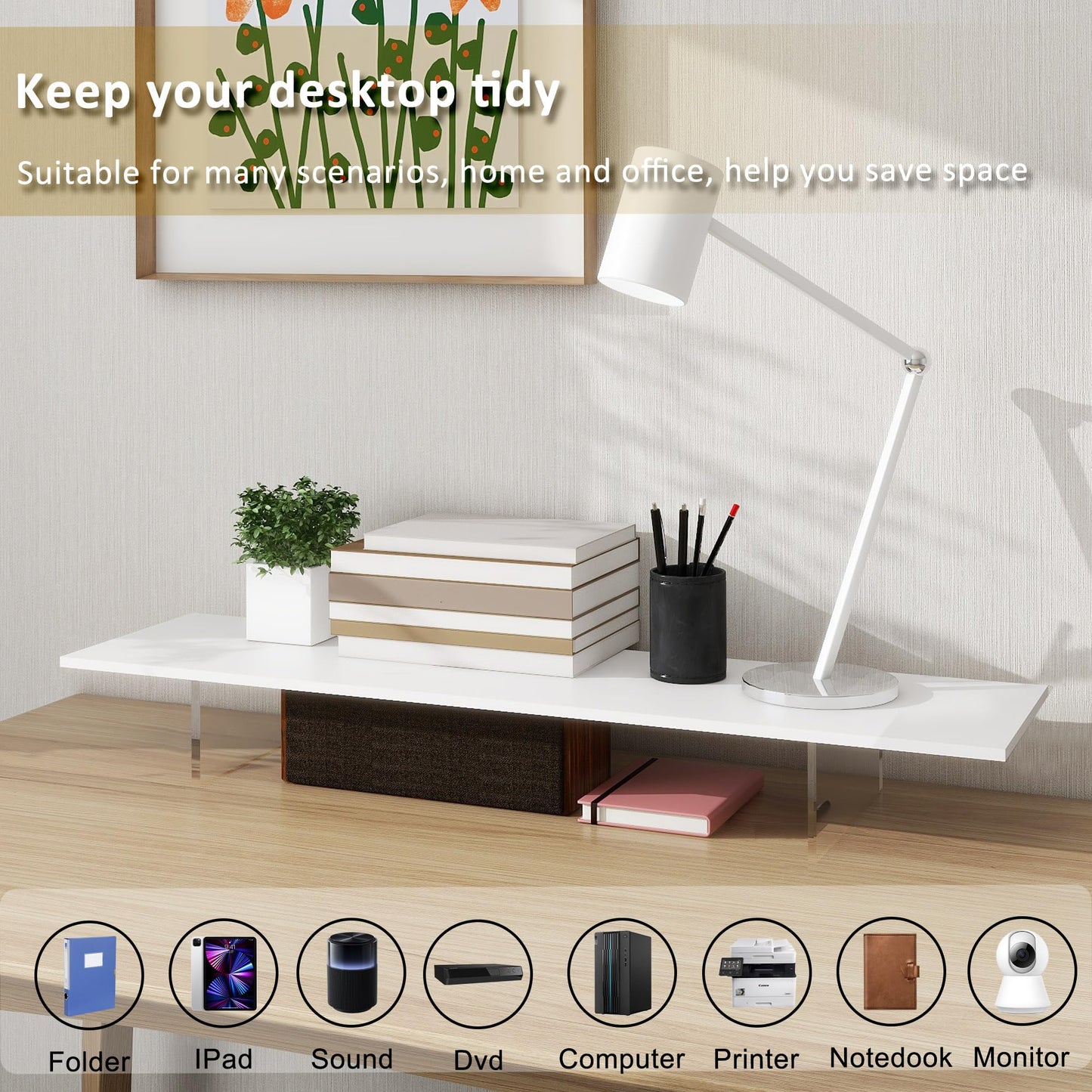 LA QUEENIE Monitor Stand Riser,Wood & Acrylic Computer Monitor Stand with LED Light,Desk Accessories Desktop Organizer Stand