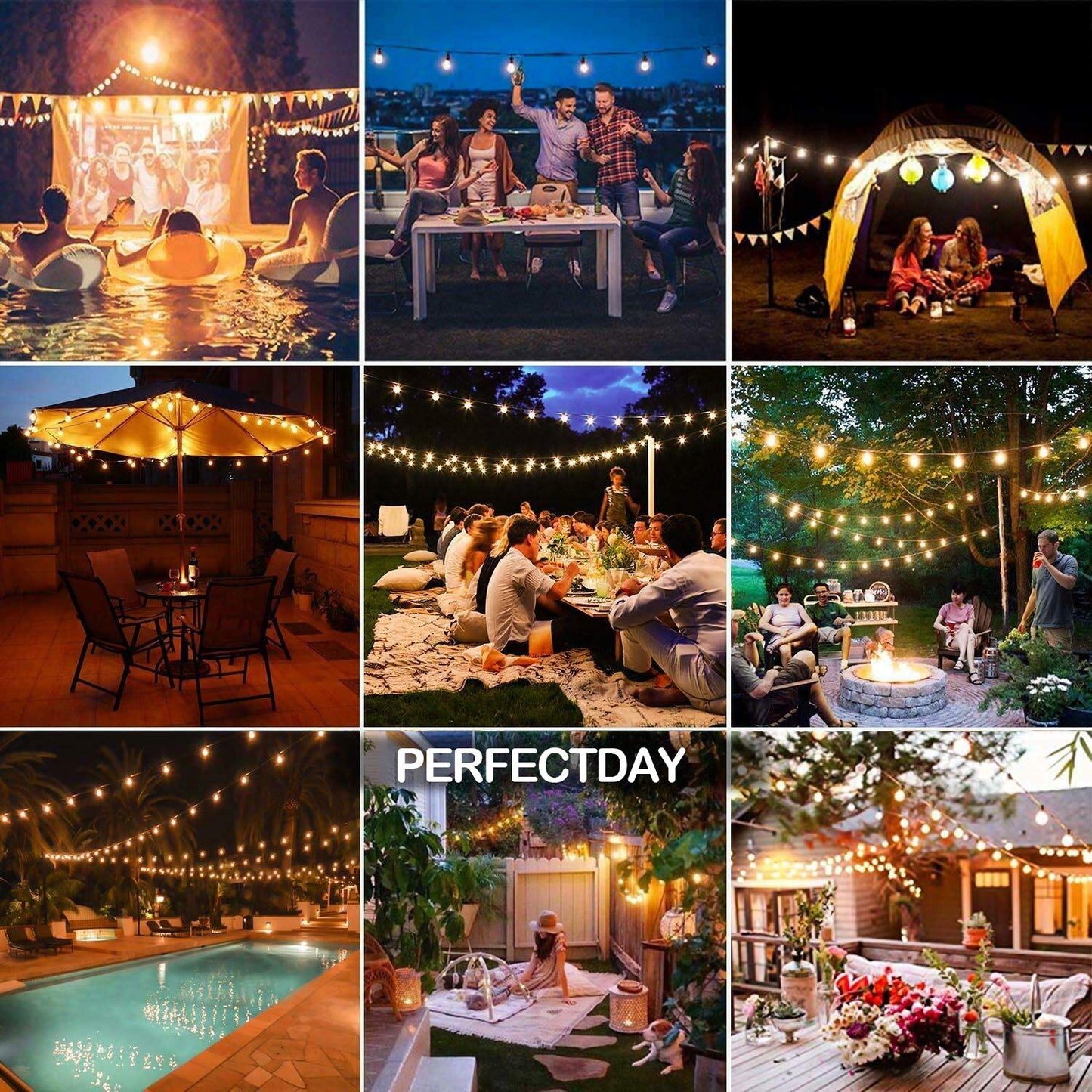 PERFECTDAY Solar String Lights, Shatterproof LED Solar String Light Outdoor G40 Umbrella Lights with 25 Bulbs - 27 Ft Patio Waterproof Lights