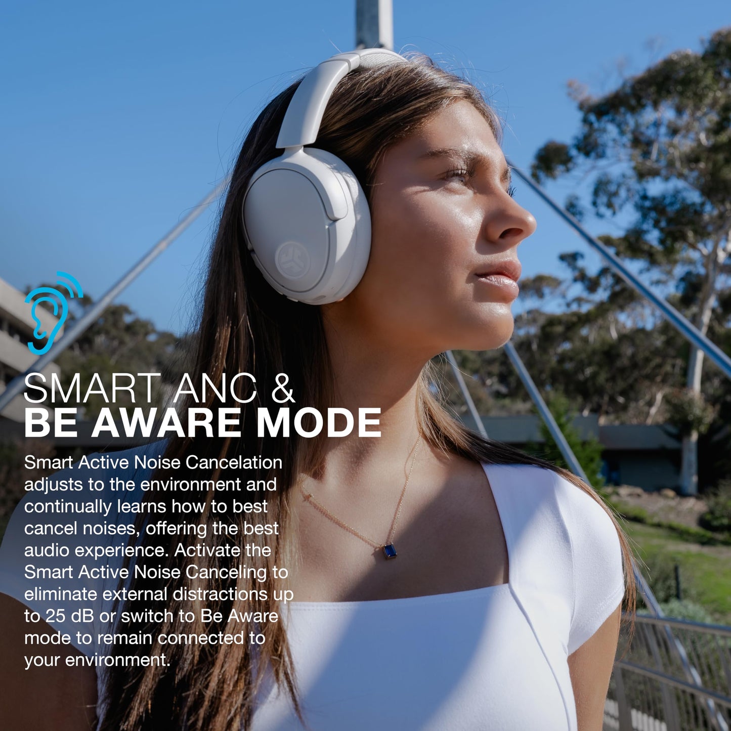 JLab JBuds Lux ANC Wireless Headphones, Cloud White, Hybrid Active Noise Cancelling, Customizable Sound, Spatial Audio Compatible, Premium Over-Ear…