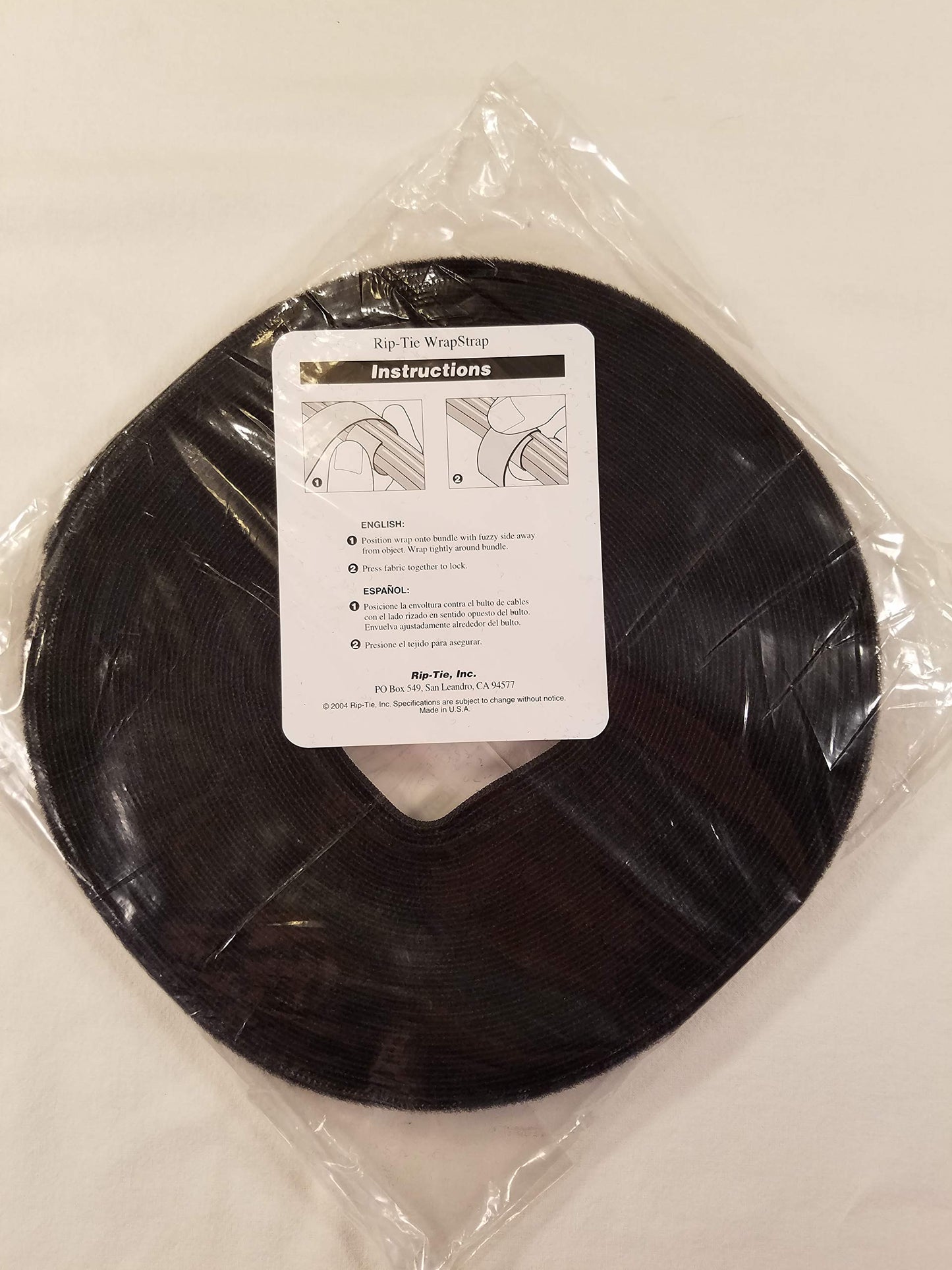 Rip-Tie Hook-and-Loop Cable Tie Roll,75 ft,Black