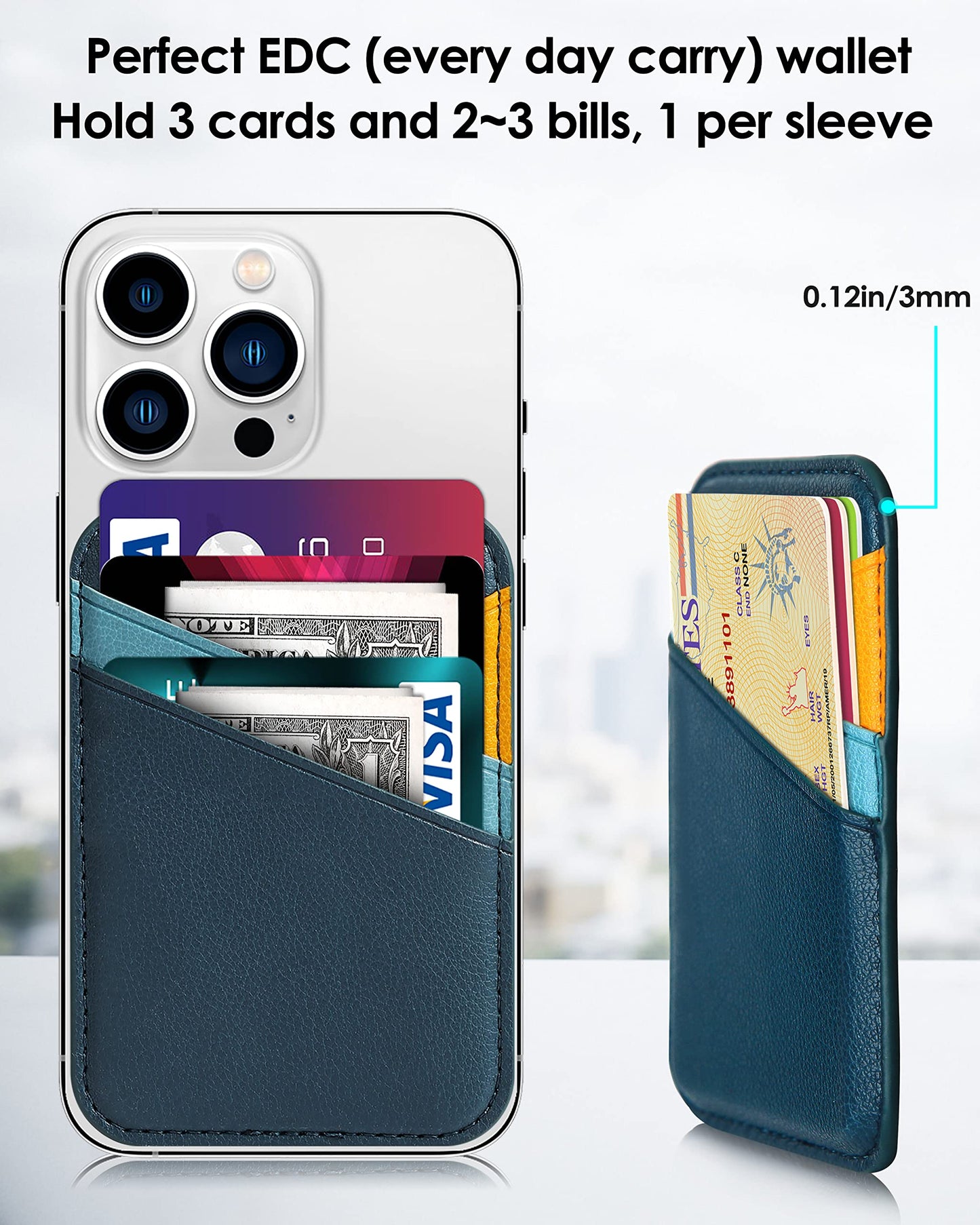 Miroddi for MagSafe Wallet, Magnetic Wallet for iPhone 17/16/15/14/13/12 Series, 0.12” Ultra-Thin Leather Magnetic Phone Card Holder, 3 Card Slots