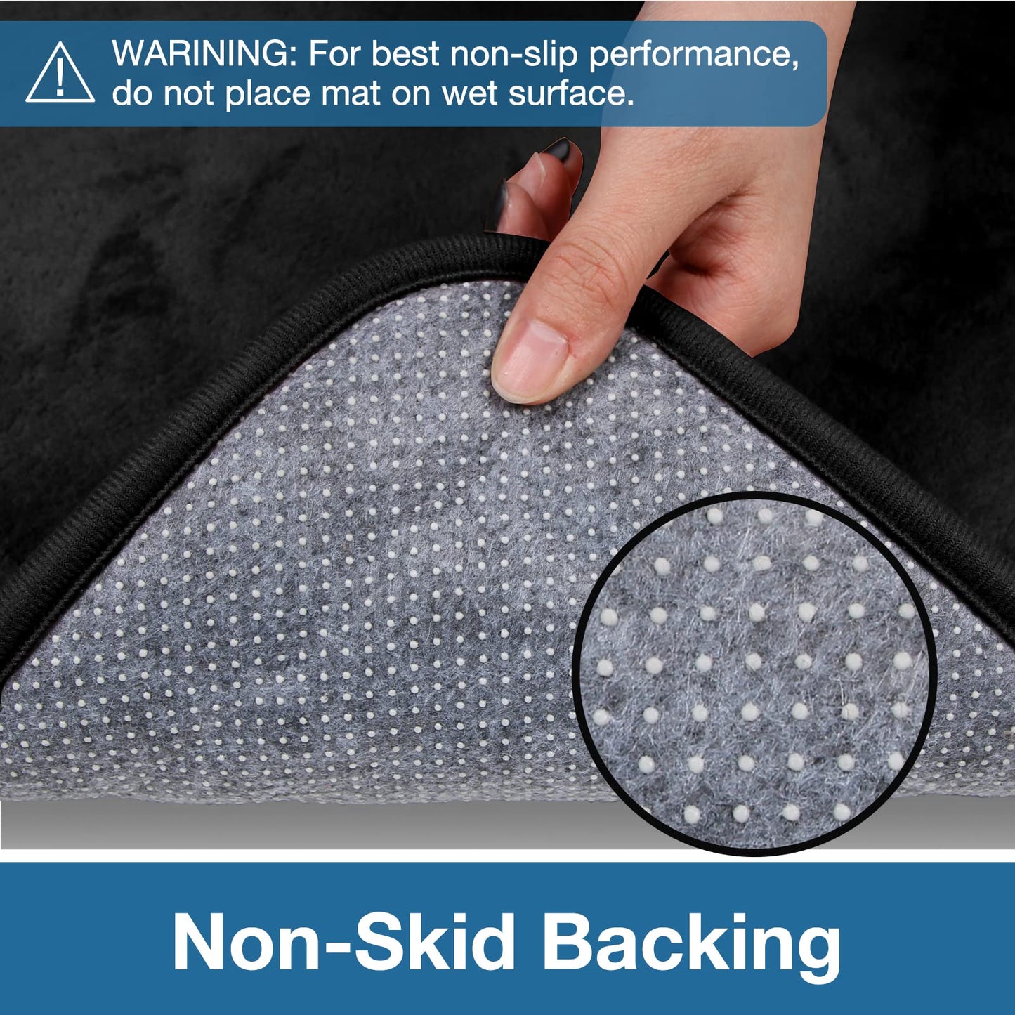 YOUTHLOTUS Black Memory Foam Bathroom Runner Rug Long Narrow Bath Mat Non Slip Soft Absorbent Washable Plush Microfiber Bathrug，16" x 47"