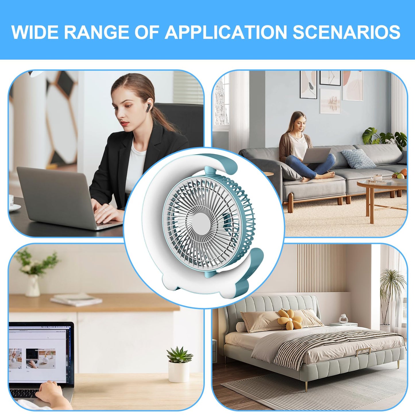 Erice Desk fans small quiet, 3 Speeds Adjustable Table Fan with Ambient Light, Personal Fan Can Rotate 360 ° Provide Five Levels of Lighting and Color
