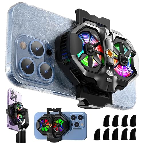 Mikirini Mobile Phone Cooler with RGB Backlight and Temp Display, Cellphone Cooling Fan with Dual Semi-Conductor Cooling Chip, Compatible
