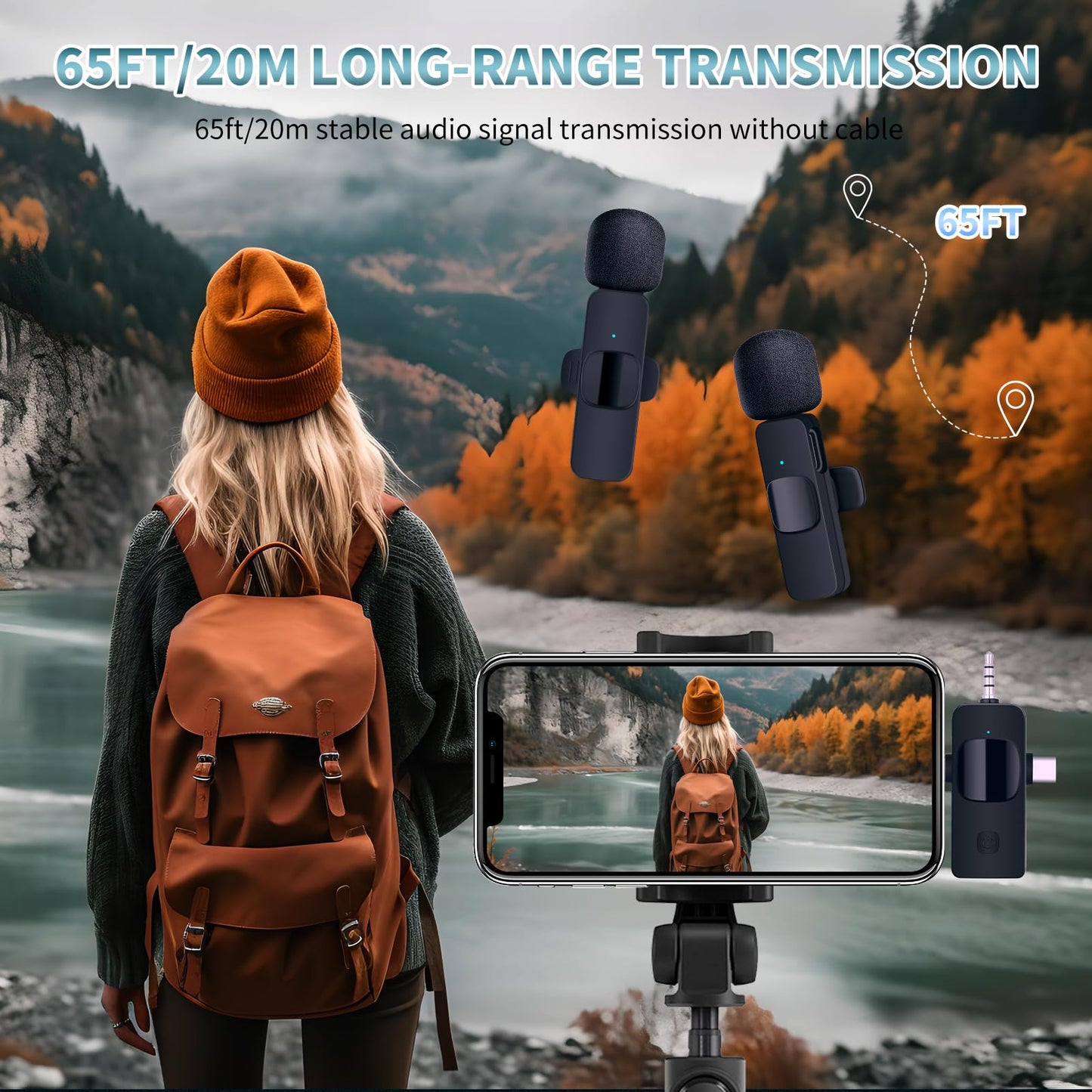 AMOOX Wireless Lavalier Microphone for iPhone Camera Live Streaming, Vlogging, Cordless Omnidirectional Clip Mic, Plug-Play Microphone for Interview