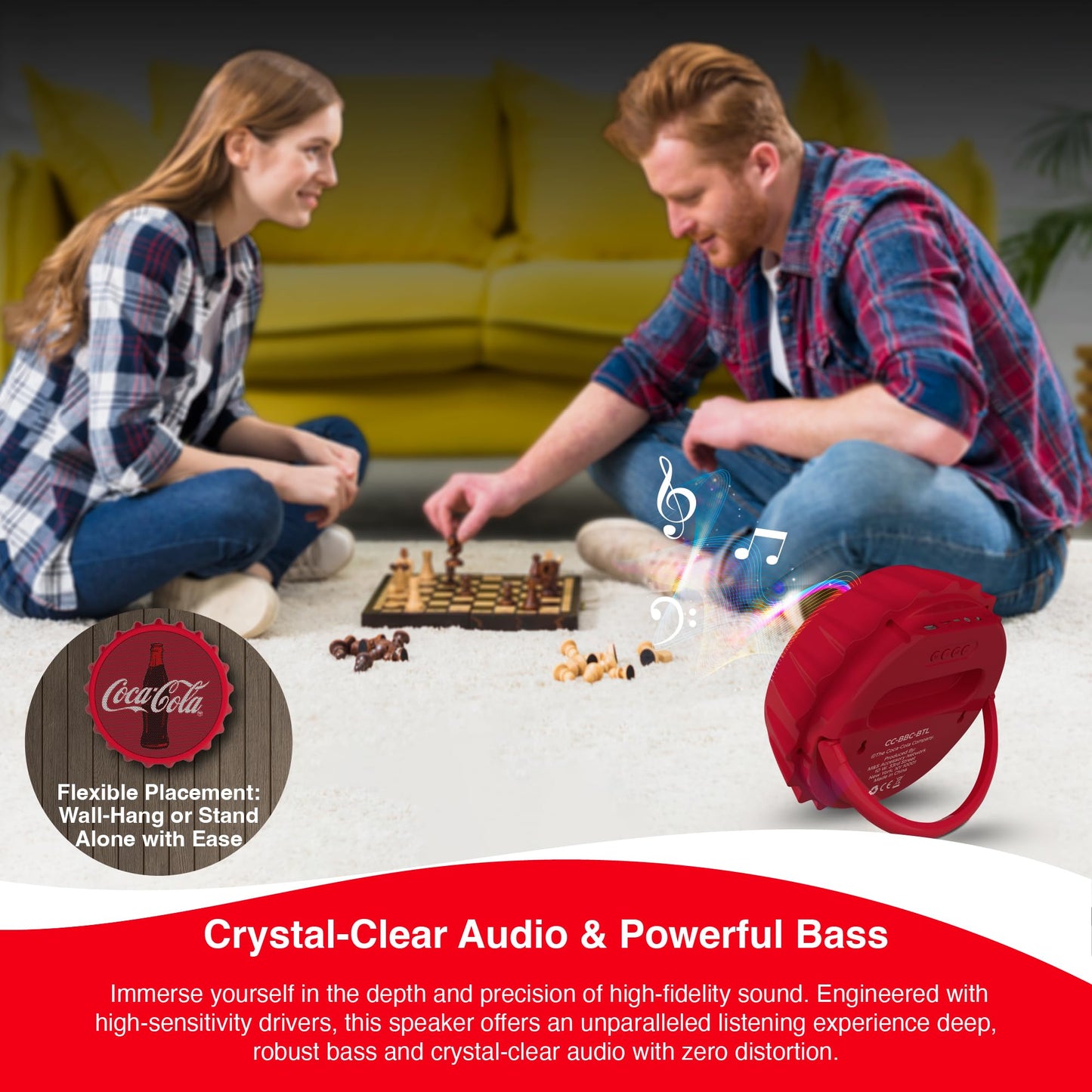 Coca-Cola Bottle Cap Shaped Bluetooth Speaker with Kickstand, Color Changing Light, FM Radio, 6H Playtime, Micro SD Card, Aux Port