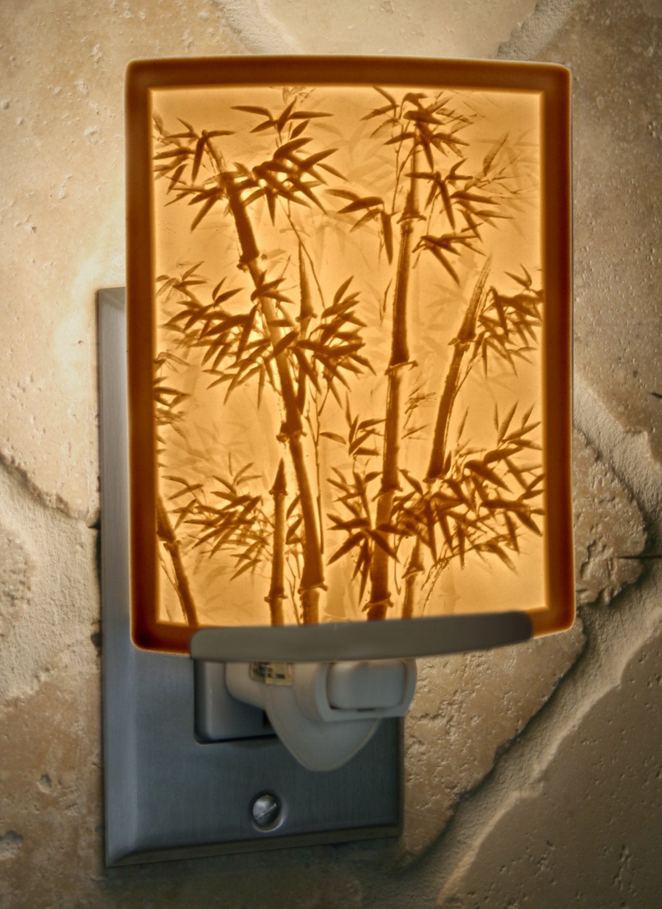 The Porcelain Garden Bamboo Night Light, Porcelain Lithophane, Decorative wall Plug in for Kitchen, Bath, Hallway, Nursery, Asian Themed Accent Light