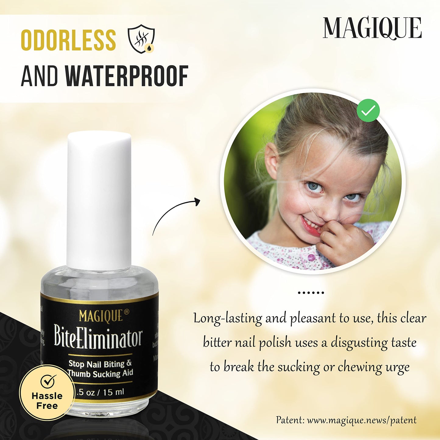 Magique Bite Eliminator – Stop Thumb Sucking & Nail Biting for Kids & Adults – Bitter Nail Polish Treatment – Customizable Strength – 0.5 Fl Oz