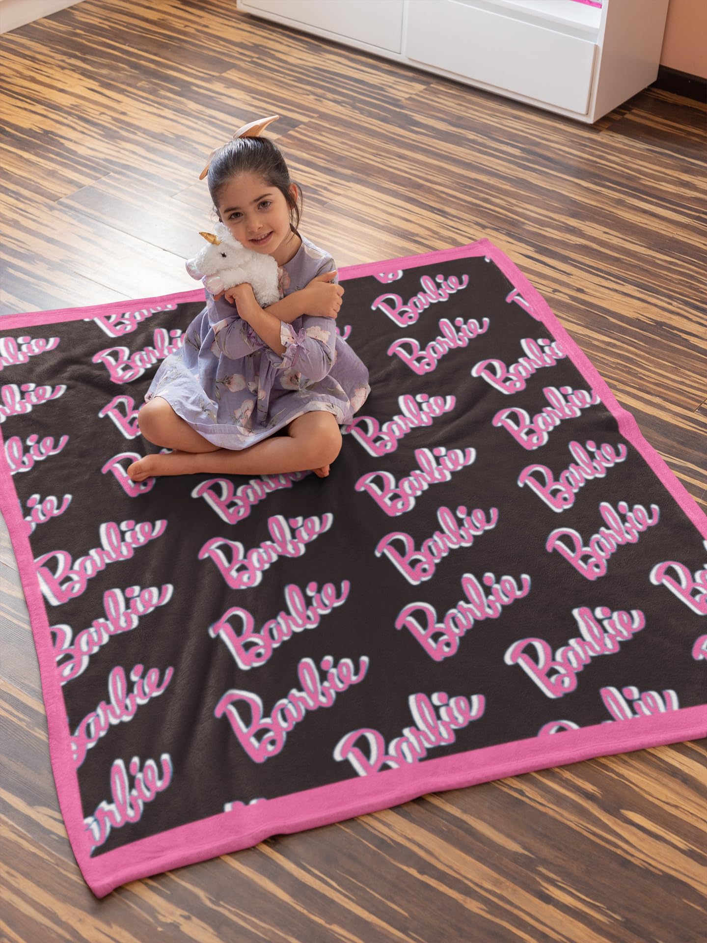 Barbie Dolls Barbie On Repeat Print Super Soft and Cuddly Plush Fleece Throw Blanket 50" x 60" (127cm x152cm)