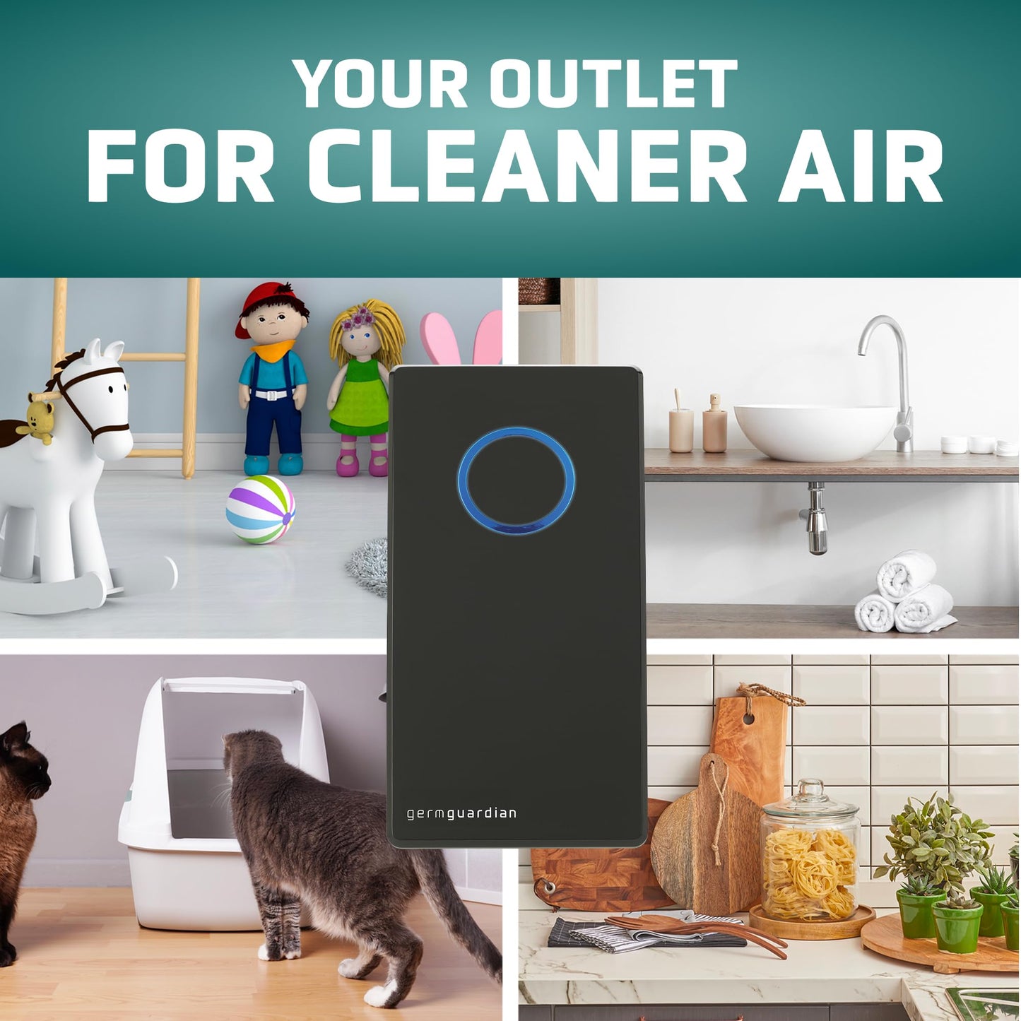 Germ Guardian GG1100B 7” Pluggable Small Air Purifier, Small Room Wall Air Sanitizer, Freshens Air, UV-C Light Kills Germs, Reduces Odors from Pets