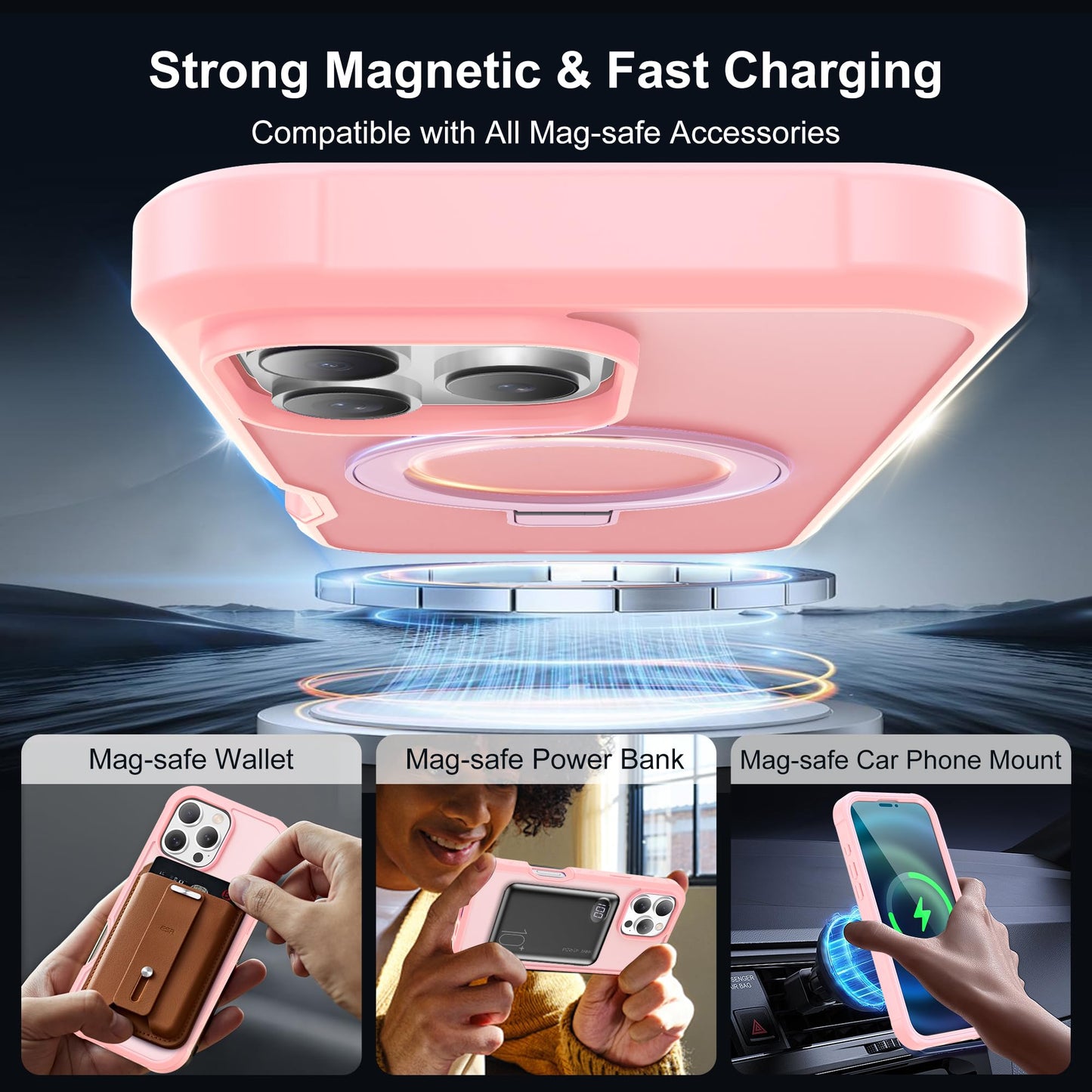 UTPPVX Compatible with iPhone 16 Pro Max Case with Magnetic Ring Stand [Compatible with Mag-Safe] [Built-in Screen Protector] Military-Grade Drop