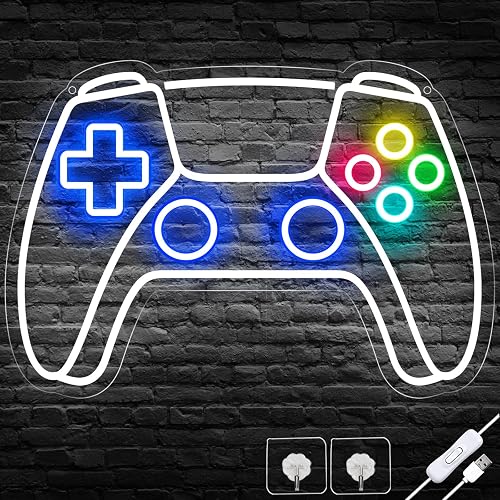 Gamer Neon Sign, Gamepad Shaped LED Neon Sign for Gamer Room Decor, Gaming Neon Sign for Boys Room Decor, Neon Gaming Sign for Gaming Wall Decor, USB