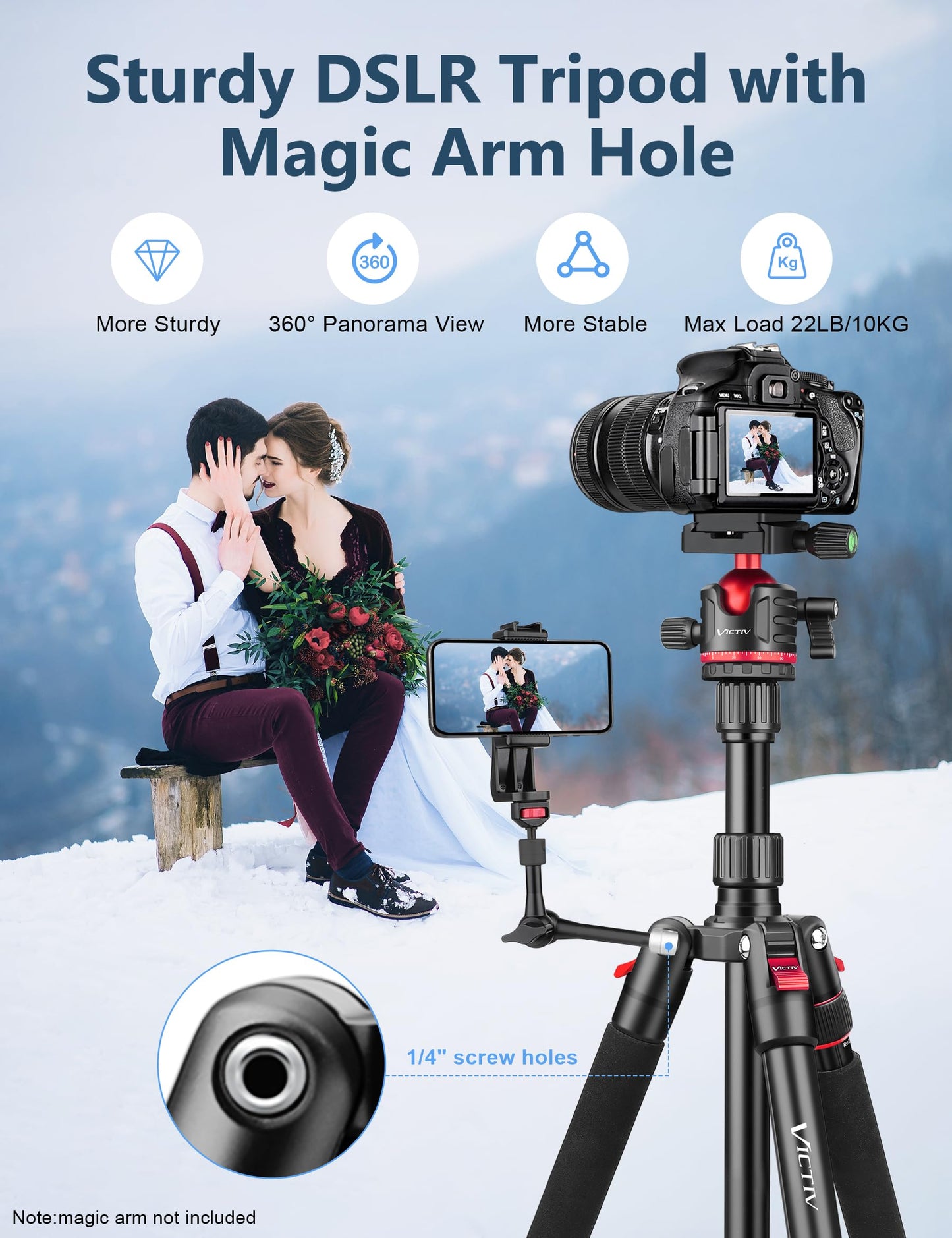 78" Porfessional Tripod for Camera, Victiv Aluminum Camera Tripod Monopod for DSLR, Spotting Scope,Telescope, Binoculars, Compact Heavy Duty Camera
