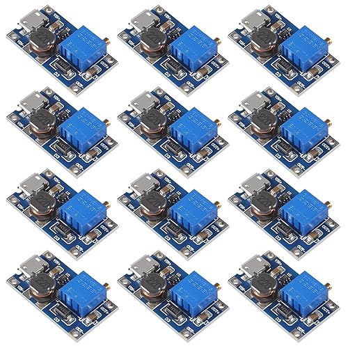 QCCAN 12Pcs MT3608 DC-DC Step Up Converter Adjustable Power Supply Booster Module Voltage Regulator MAX Output 28V 2A (MT3608 with USB)