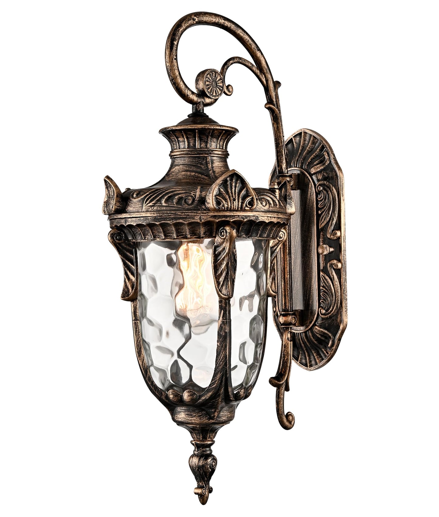 SAMTEEN Outdoor Wall Light Fixtures Bronze 20.1" Exterior Wall Lantern Sconce with Hammered Glass Shade Waterproof Porch Lights Wall Mount Outside