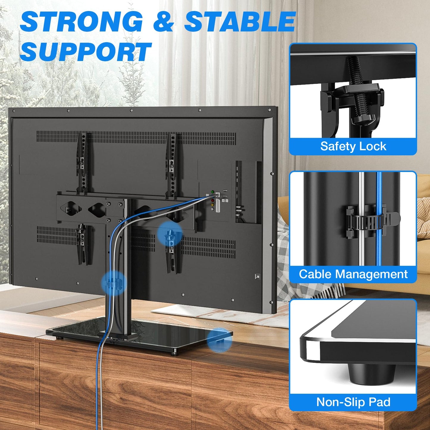 Rfiver Universal Table Top TV Stand TV Base Replacement for Most 27-60 Inch LCD LED Flat Curved Screen TVs Holds up to 88lbs, Height Adjustable TV