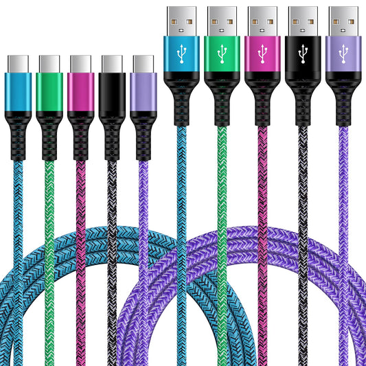 USB C Cord Fast Type C Charging Cable 6FT 5Pack Nylon Phone Charger Cord for Samsung Galaxy A17 A16 5G A12 A32 A52 S23 S22 S21 A14 A13 S20 S10 S9 A51