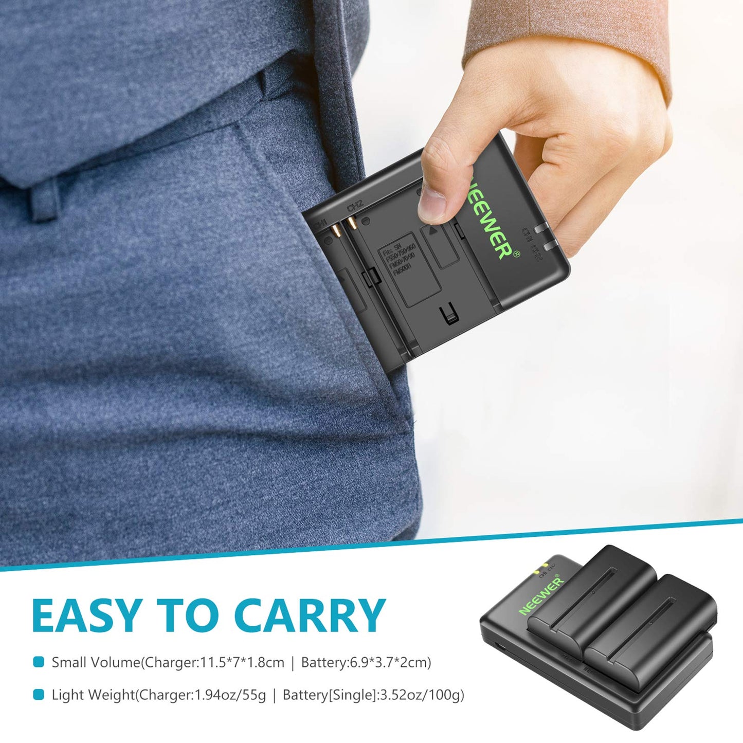 Neewer NP-F550 Battery Charger Set Compatible with Sony NP-F970 F750 F770 F960 F550 F530 F330 F570 CCD-SC55 TR516 TR716 TR818 TR910 TR917, Led