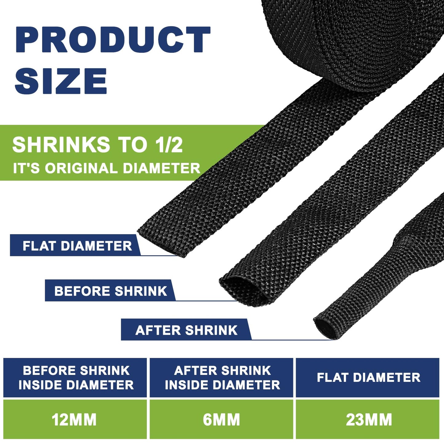 2:1 Heat Shrink Wire Loom Braided Cable Sleeves,Heat Resistant Fabric Woven Shrink Tubing Wiring Harness for Protection Automotive,Harness Cable,Cable