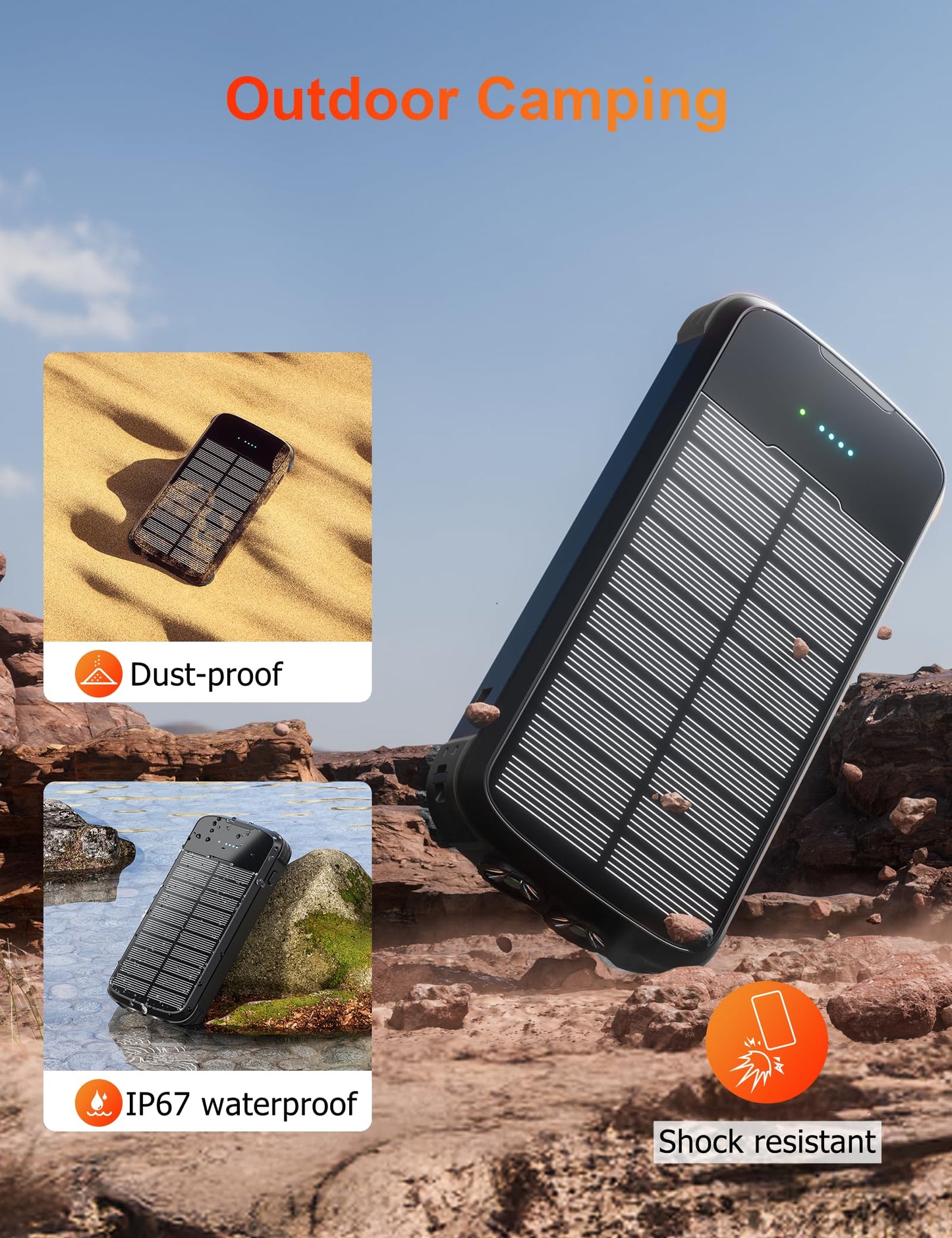 MINRISE Solar Power Bank 40000mAh, Portable Charger PD 20W Fast Charging