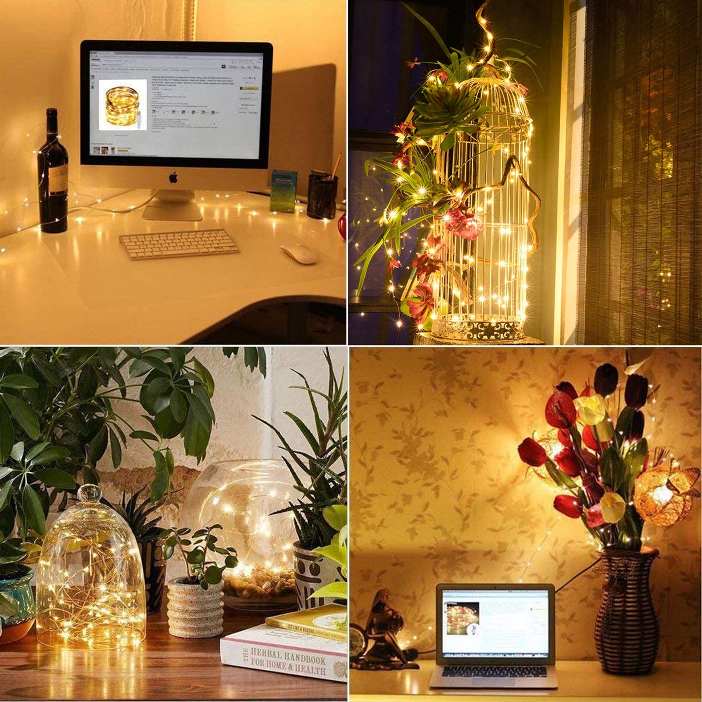 RUICHEN Copper Wire 66 Ft 200 LED USB Fairy String Lights with On/Off Switch, Warm White