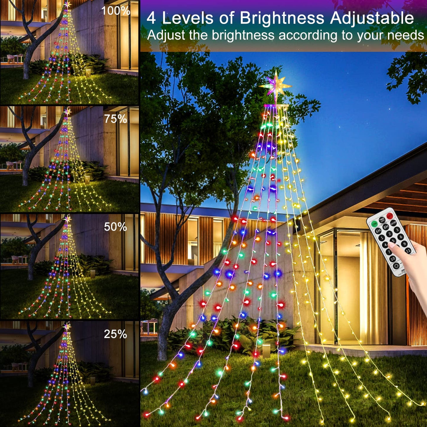 Qulist Christmas Decorations, Outdoor Christmas Lights, 320 LED Outdoor Christmas Tree String Lights with 12" Star Toppers [8 Modes& Waterproof]