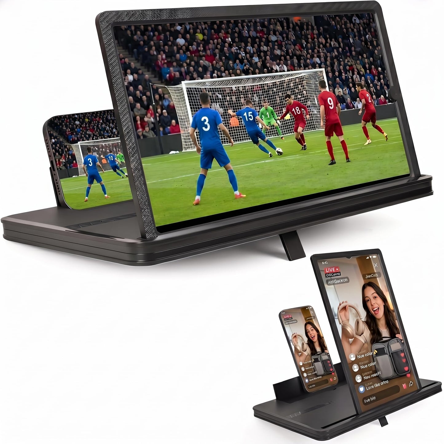 3D HD Phone Screen Magnifier with Stand - Foldable Amplifier for Movies & TikTok 3D Amplifier, Vertical & Horizontal Switch for Movies, Gaming & Live