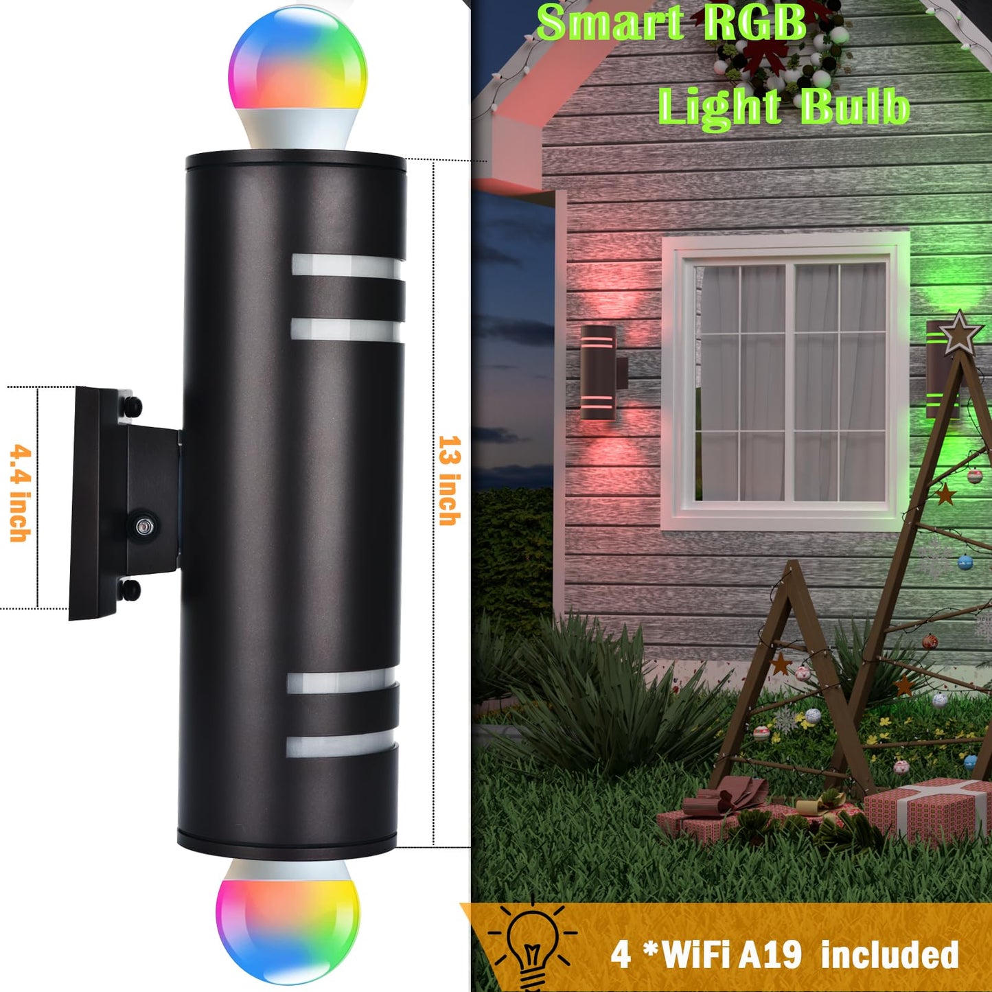 rosykite Smart Outdoor Wall Lights Color Changing 2 Pack, RGB+2700K-6500K Modern Exterior Lighting Fixtures Cylinder Outside Wall Sconce with Glass