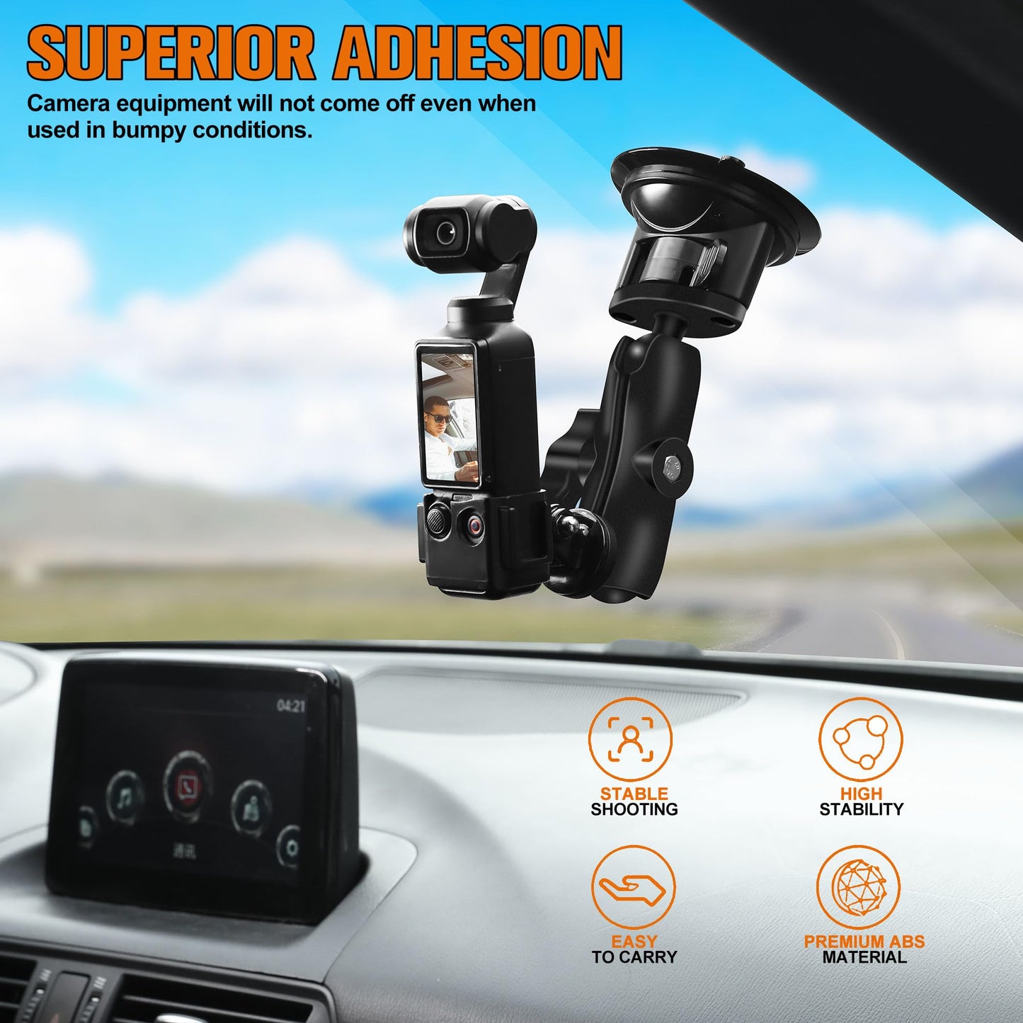 Upgraded Pocket 3 Suction Cup Mount, Car Windshield Window Dash Holder Kit with Expansion Adapter for DJI Osmo Pocket 3, Insta360 X5 X4 X3, DJI Osmo