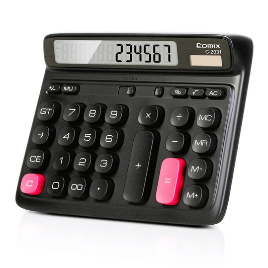 Comix Desk Calculator with 12 Digits Large LCD Display, Solar Battery Dual Power, Large Computer Keys Basic Calculator for Home Office School