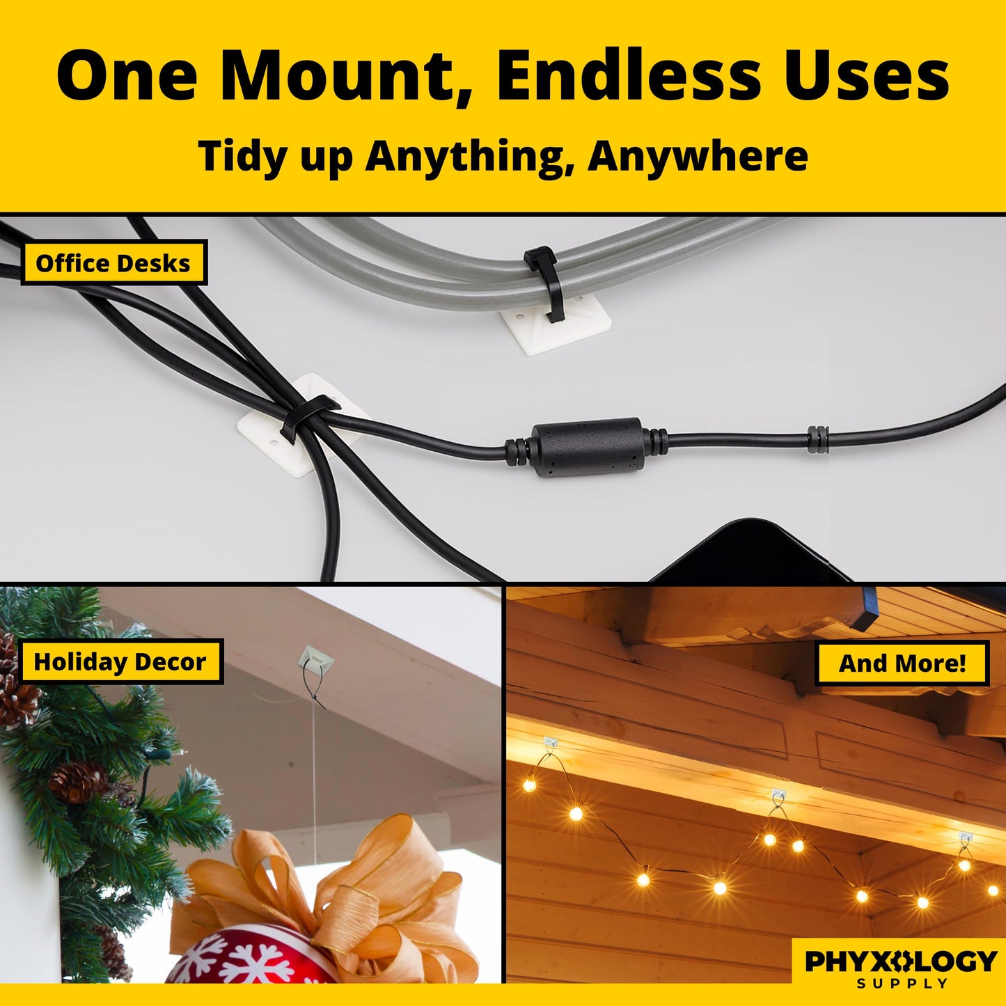 Super-Adhesive X-Large Cable Tie Mounts 100 Pack For Fast, Frustration-Free Wire Management. Anchor These Zip Tie Bases Tools-Free With Sticky Backs