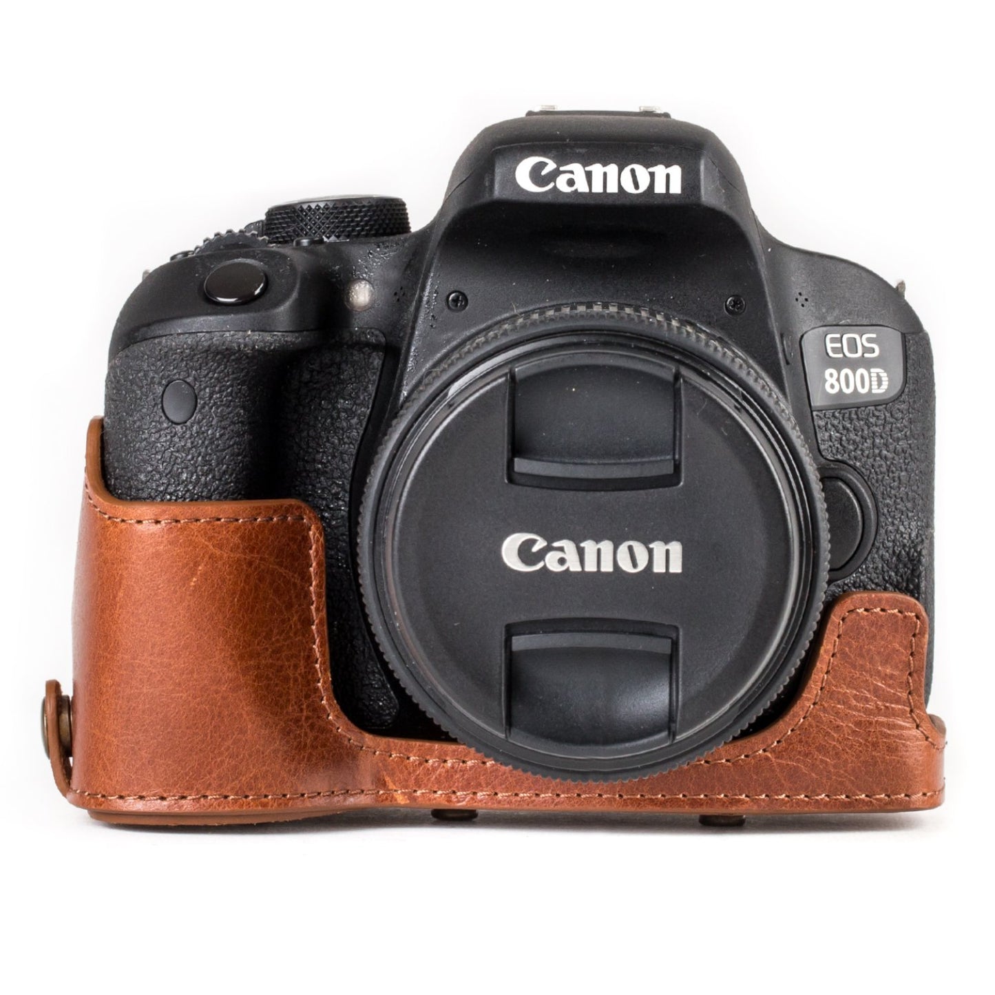 MegaGear MG1193 Ever Ready Genuine Leather Camera Case Compatible with Canon EOS Rebel T8i, Kiss X10i, Rebel T7i, Kiss X9i, 77D, 9000D (18-55mm), Dark