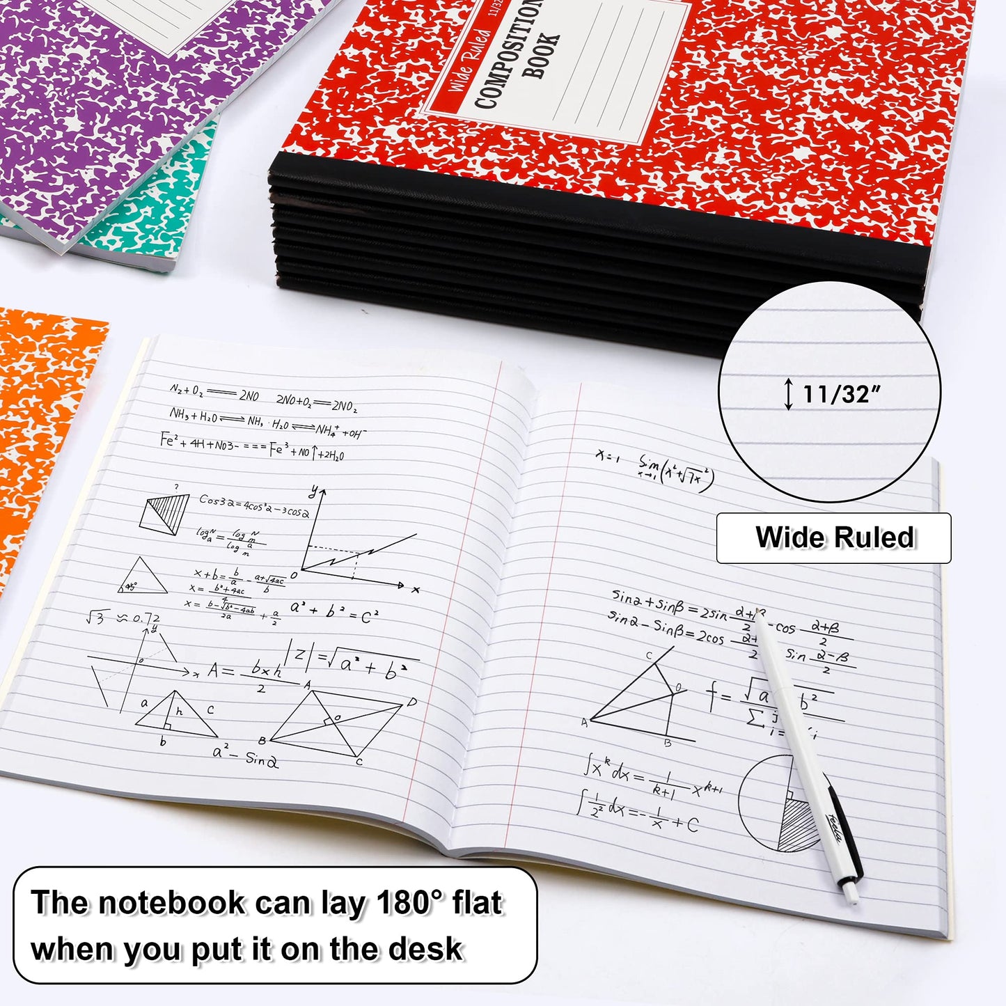 feela Composition Notebook, 8 Pack 8 Pastel Colors Wide Ruled Composition Books Bulk, Marble Cover Notepad Lined Cute Journal Notebooks for School